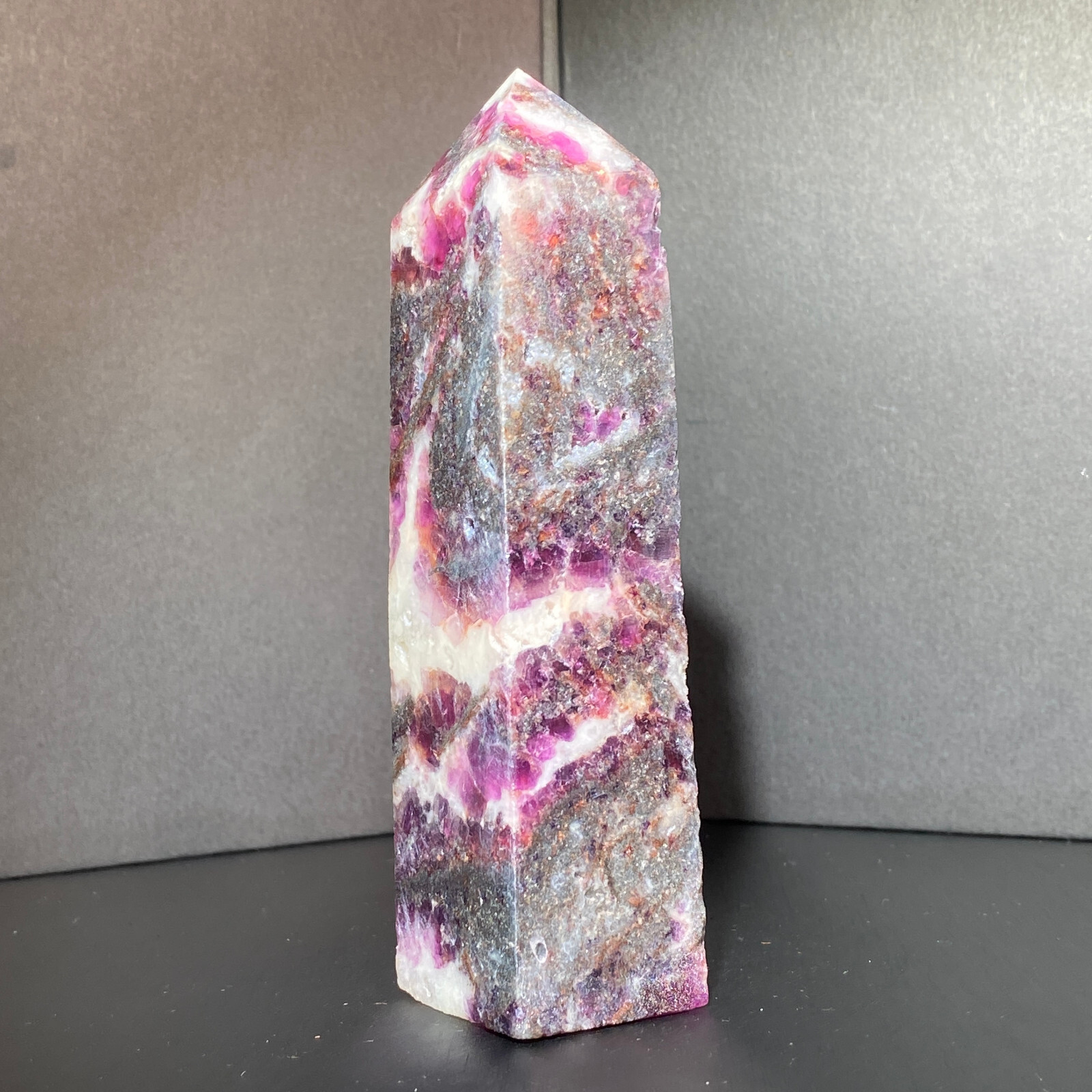 300G Natural Rainbow Fluorite Obelisk Quartz Crystal Wand Tower Point Healing