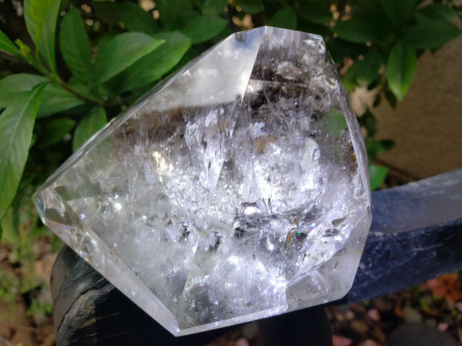 Stunning High Quality Clear Garden Quartz Semi-Polished Free Form Pyrite Rainbow