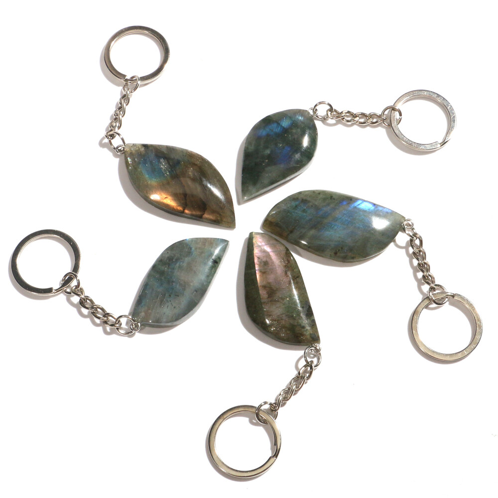 1PC Natural Labradorite Keyring Gemstone Crystal Key Chain Keepsake -Random Pick