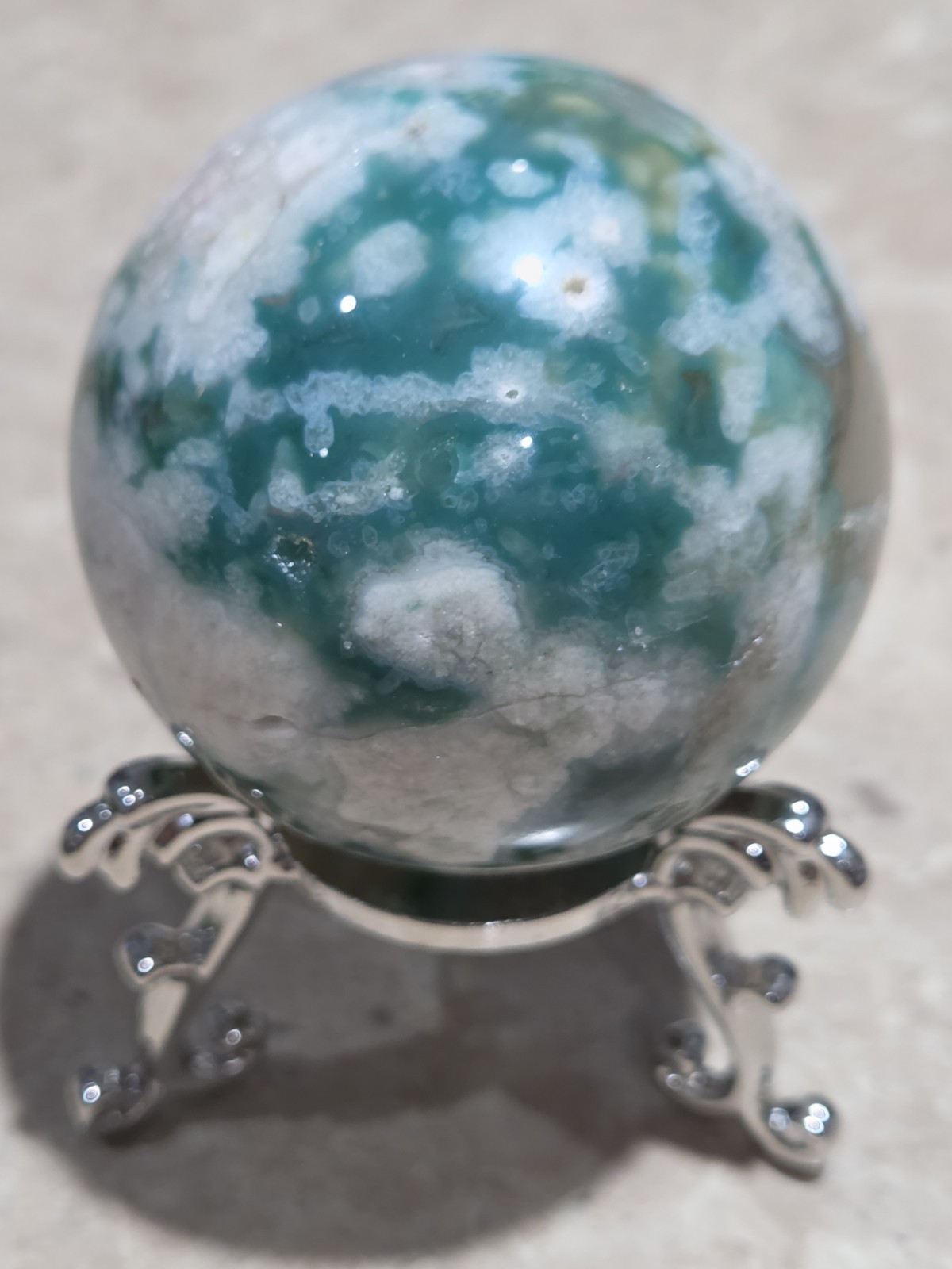 Crystal Green Flower Agate Sphere