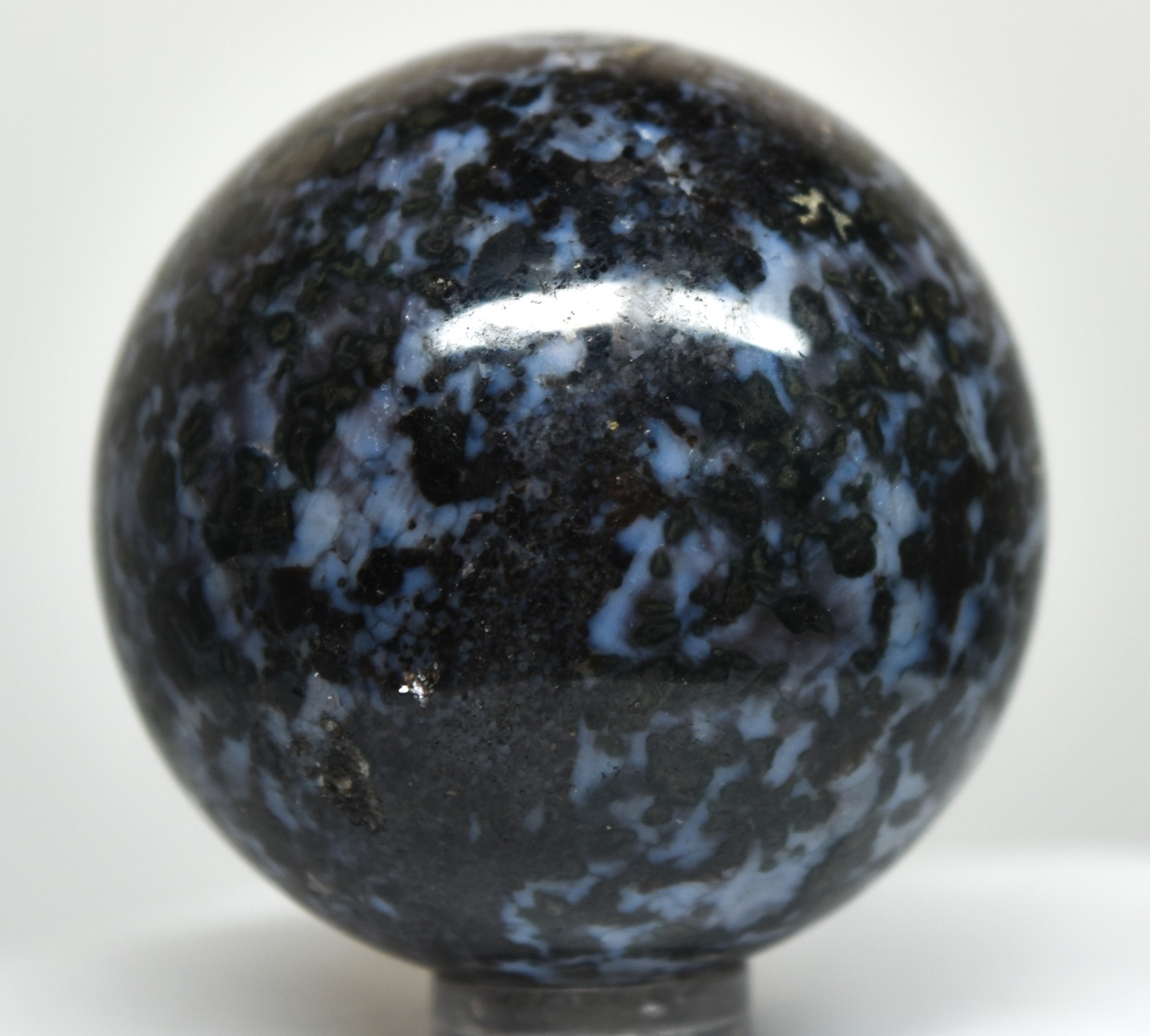 46mm Indigo Gabbro Blizzard Stone Sphere Polished Natural Mineral Ball Madagascr