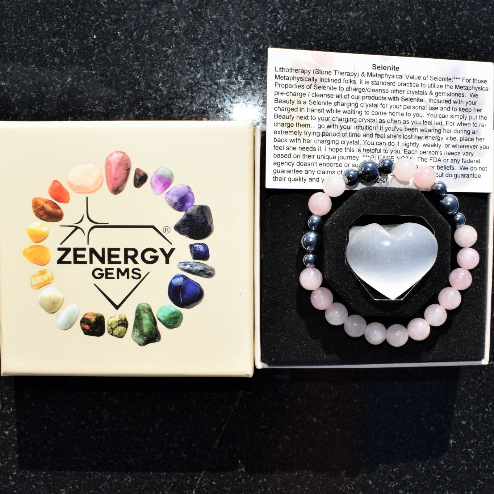 Premium CHARGED Rose Quartz + Terahertz Quantum Wave Beads Bracelet + Selenite