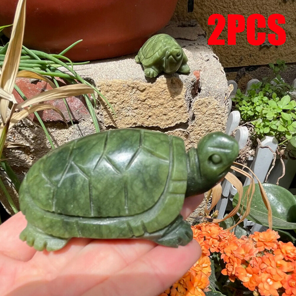 2PC 8cm Natural Quartz Jade Turtle Random Carving Carved Handmade Crystal Decor
