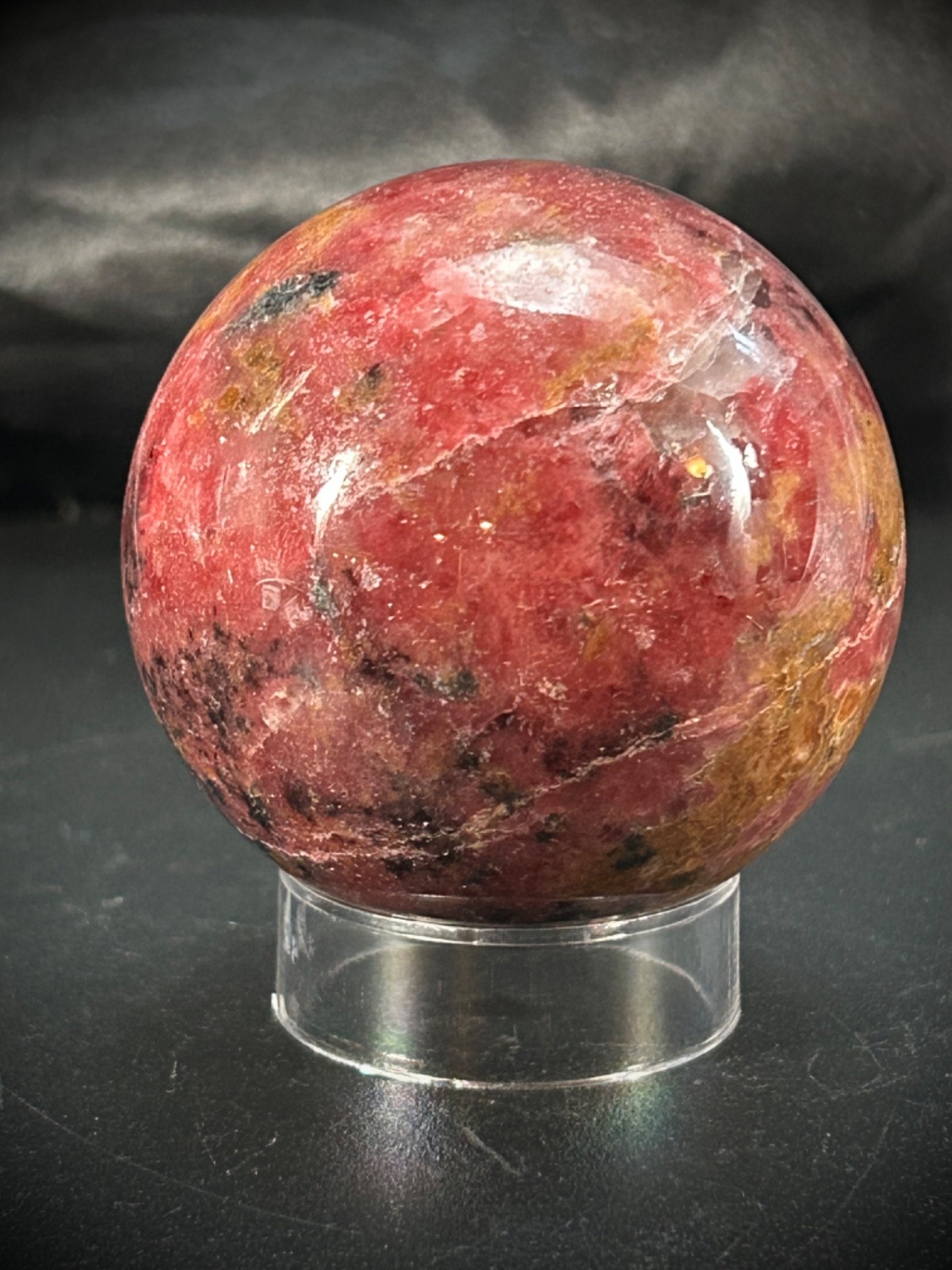 2.06″ Rhodonite Sphere With Acrylic Stand 9.9oz (281 grams)