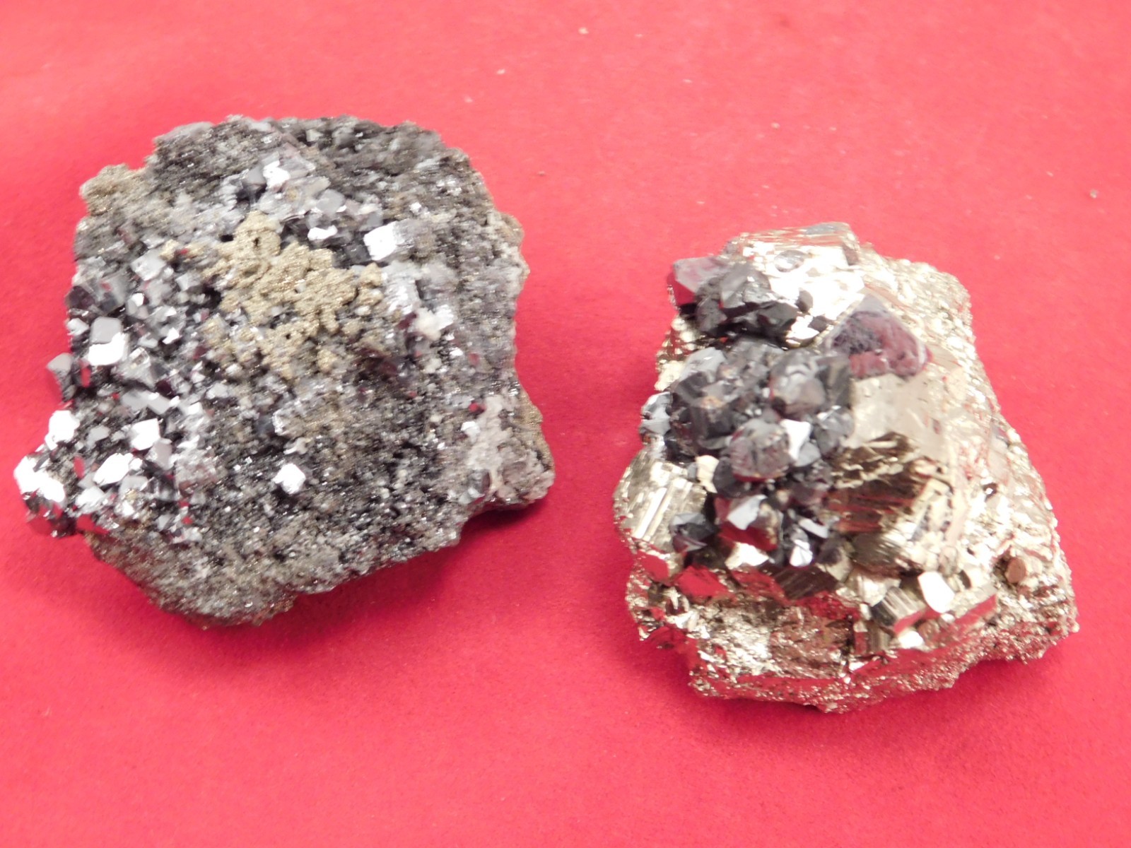 Two! GALENA Rhombic or CUBE Crystal Clusters with Druzy PYRITE Peru 177gr