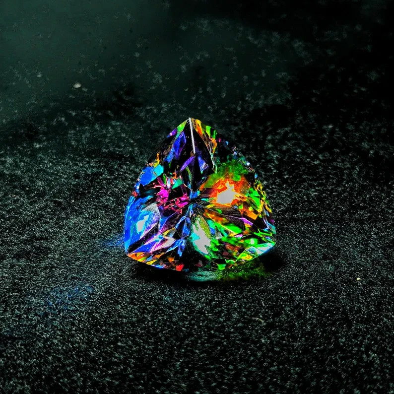 AAA 70.2 Ct+ Natural Rainbow Mystic Topaz Trillion Cut Loose Gemstone Certified