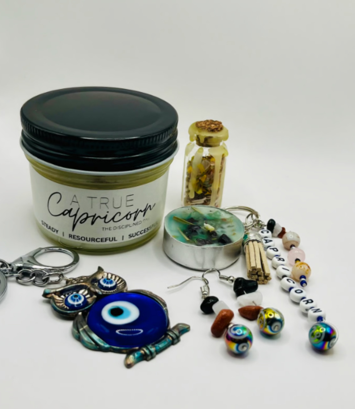 CAPRICORN GIFT Zodiac Healing Crystals Gift Set (6 pc) – FREE abundance candle