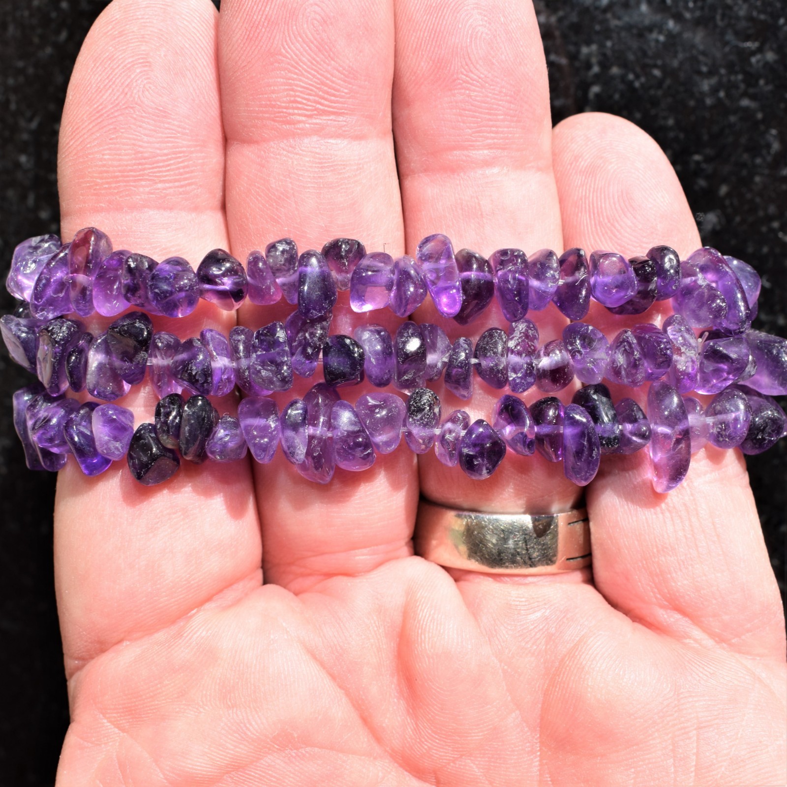 CHARGED Premium Natural (Dark) Amethyst Crystal Chip Stretchy Bracelet