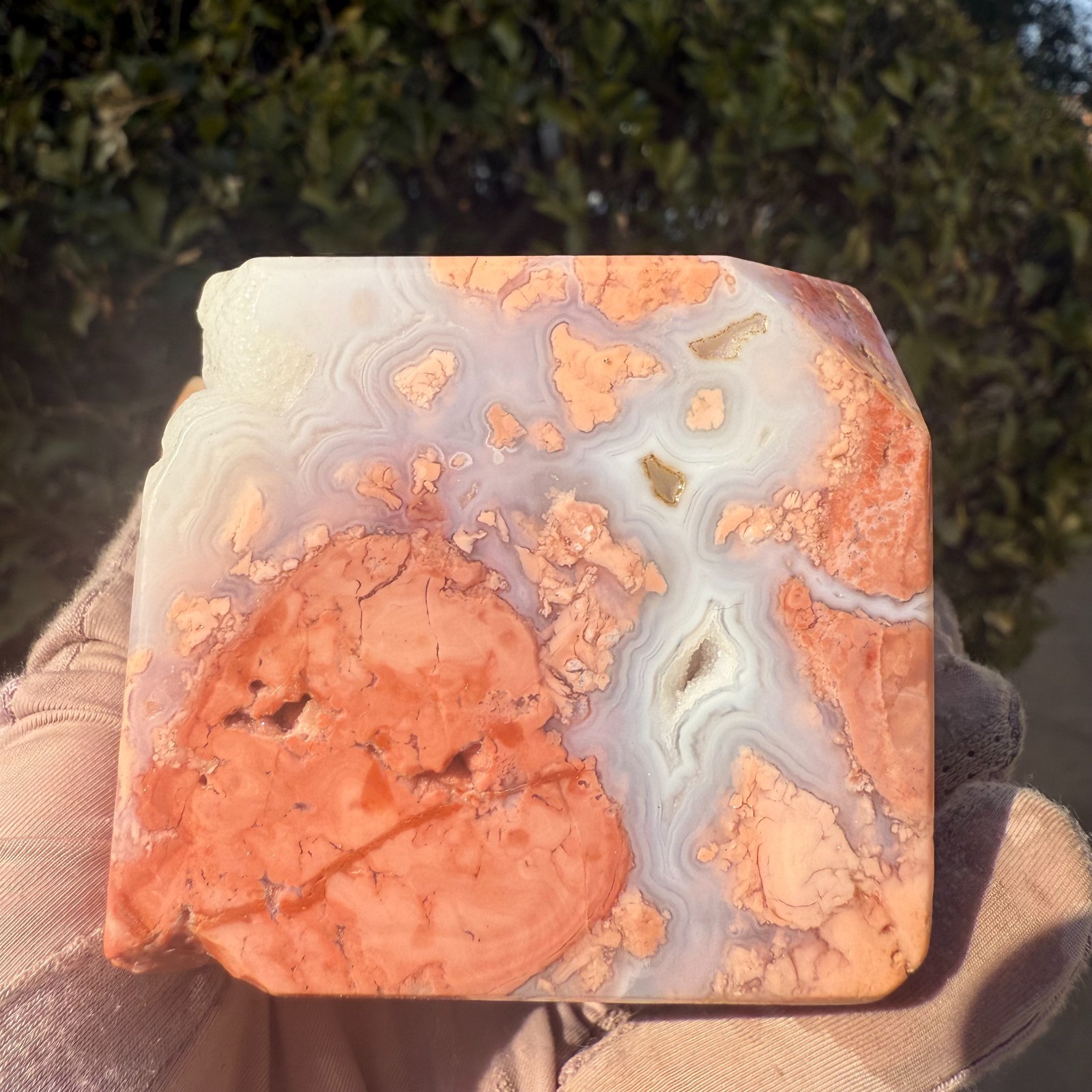 521g Natural Gorgeous Square Pink Agate Crystal Healing