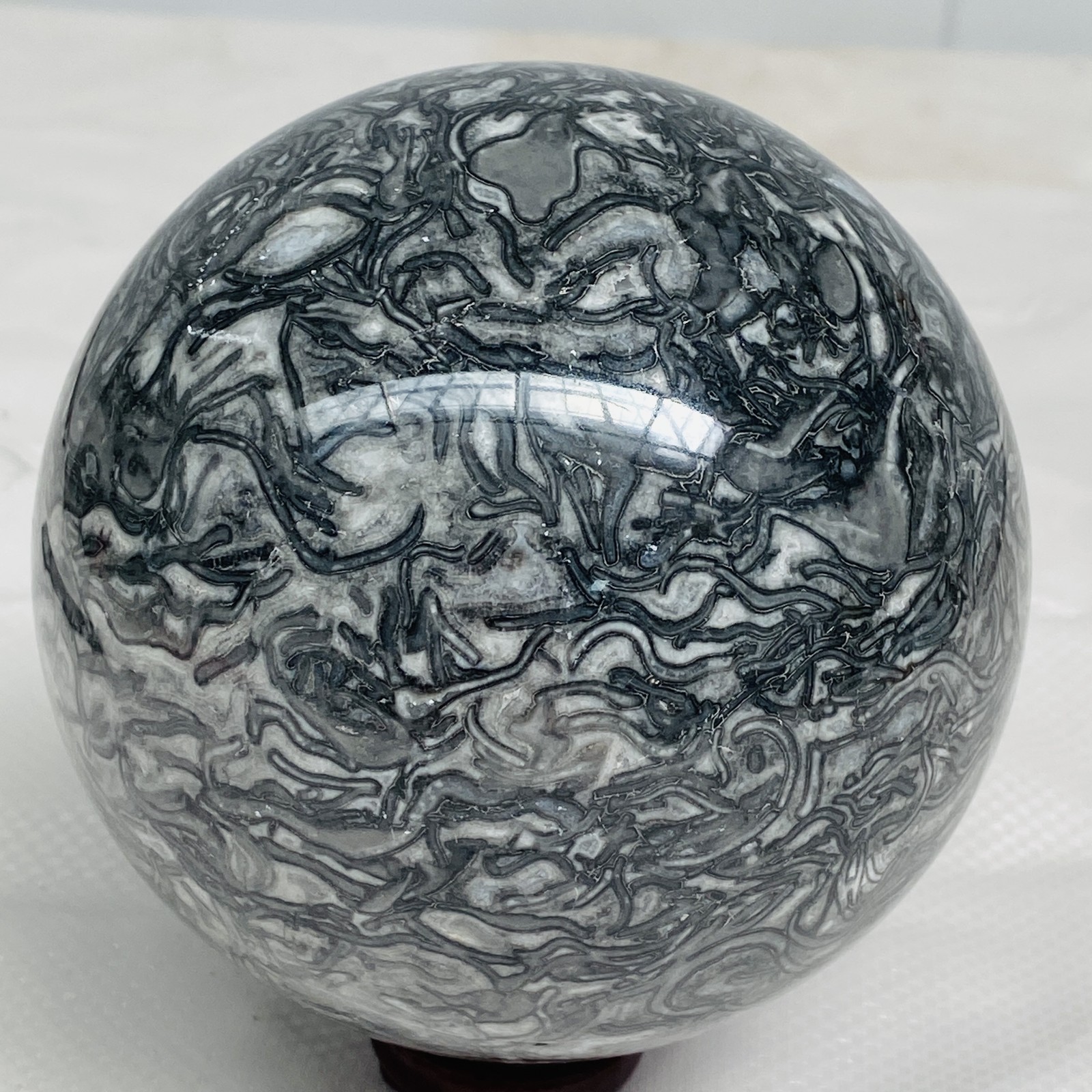 Natural Picasso Jasper Sphere Black Gray Crystal Ball Healing 1940G (4.27LB)