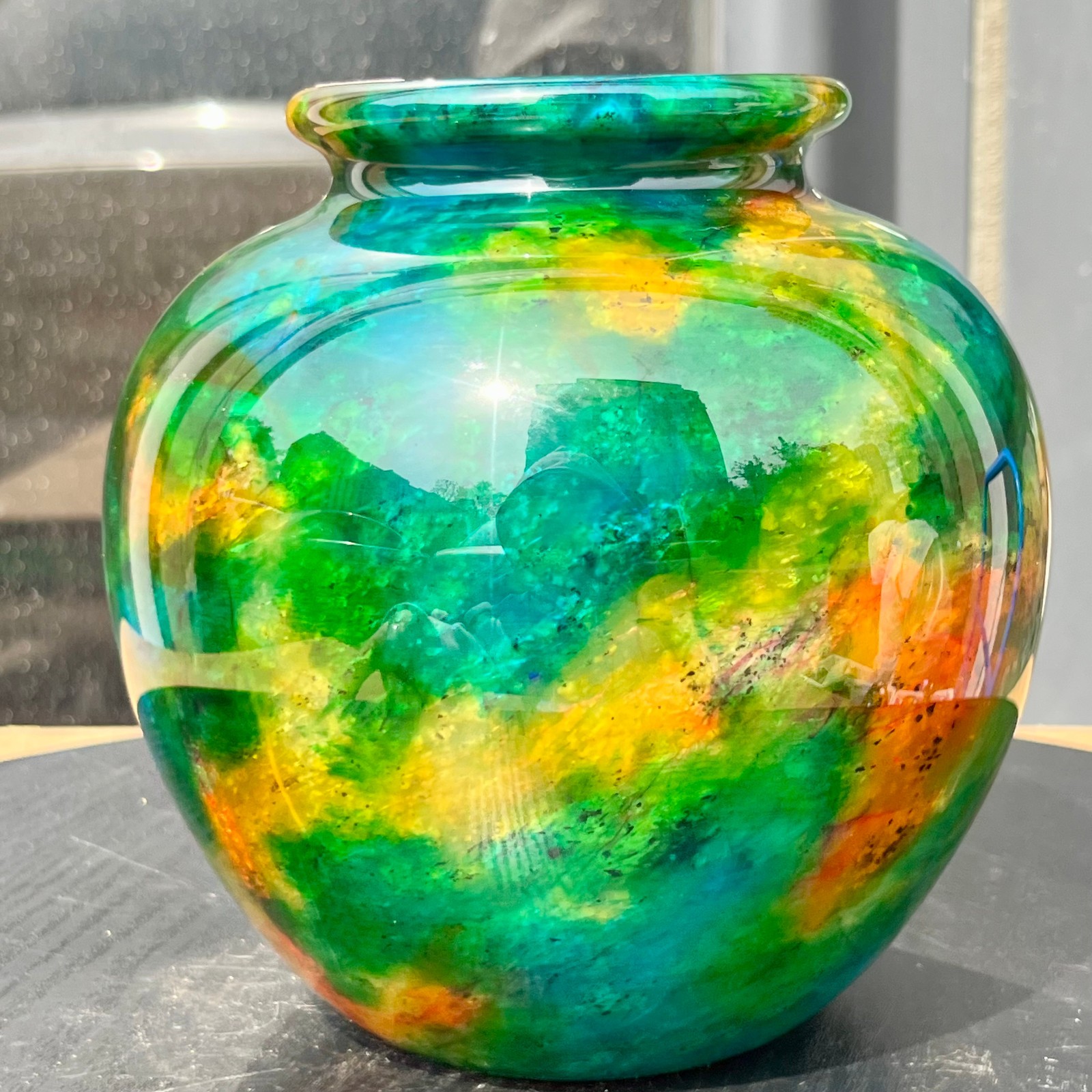Natural Multicolor Agate Stone Vase Polished Gemstone Urn Home Decor 2.7 lb