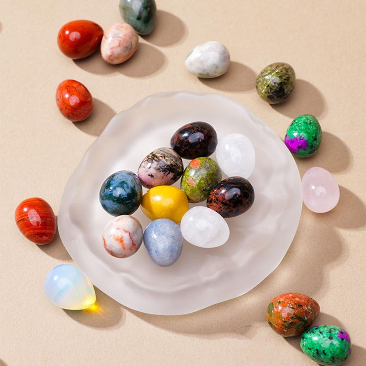 5/7/10pcs /box Natural Crystal Egg Stone Mini Polished Gemstone Jewelry Home Dec