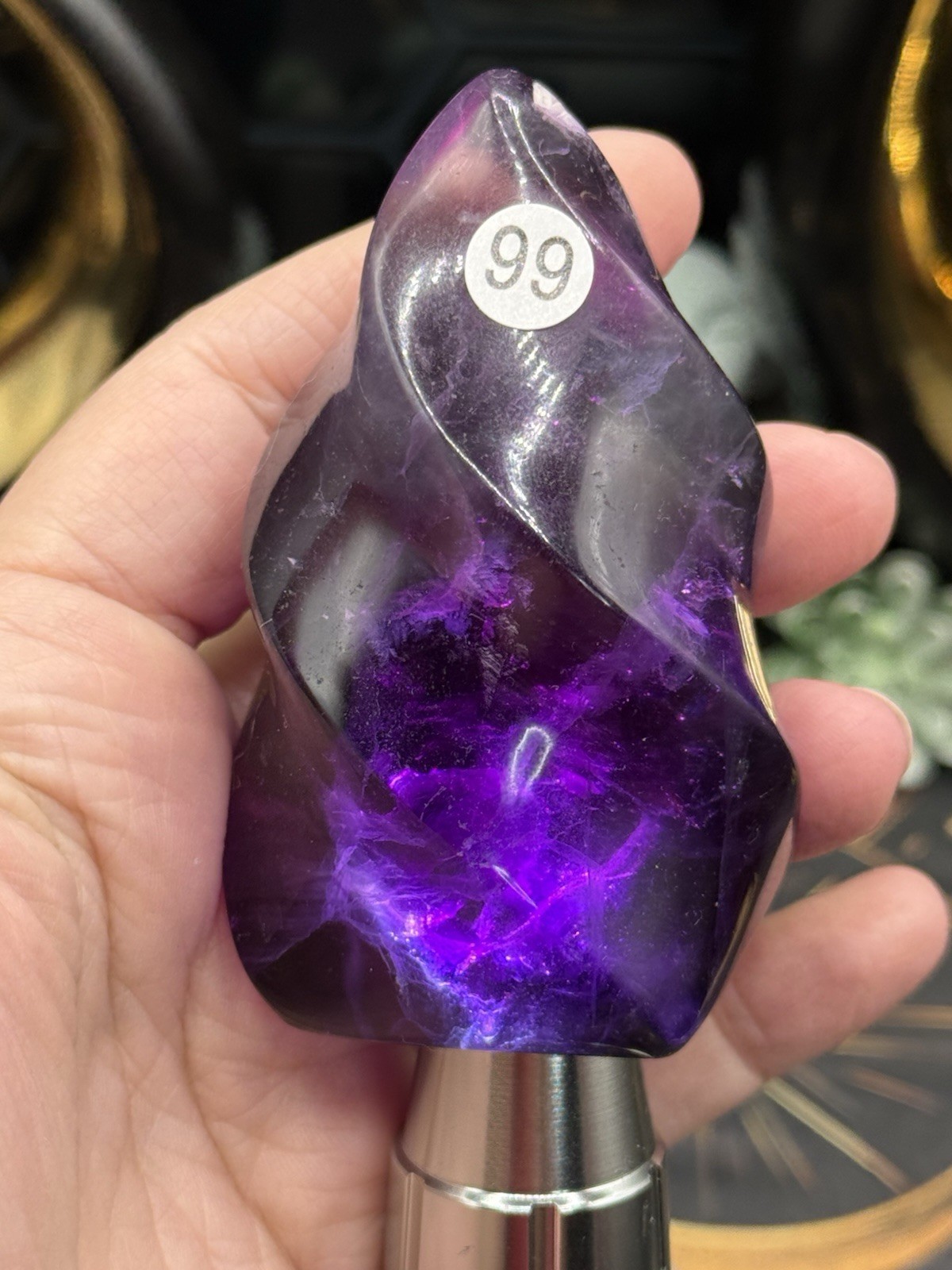 Natural Deep Purple Fluorite Flames Some Green UV reactive Free shipping