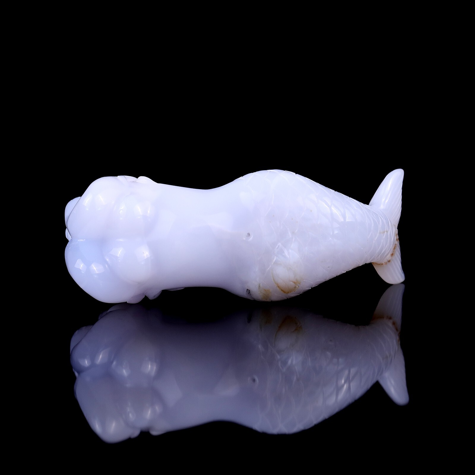3.9″ Blue Chalcedony Hand Carved Mermaid Sculpture Crystal Healing Carving Decor