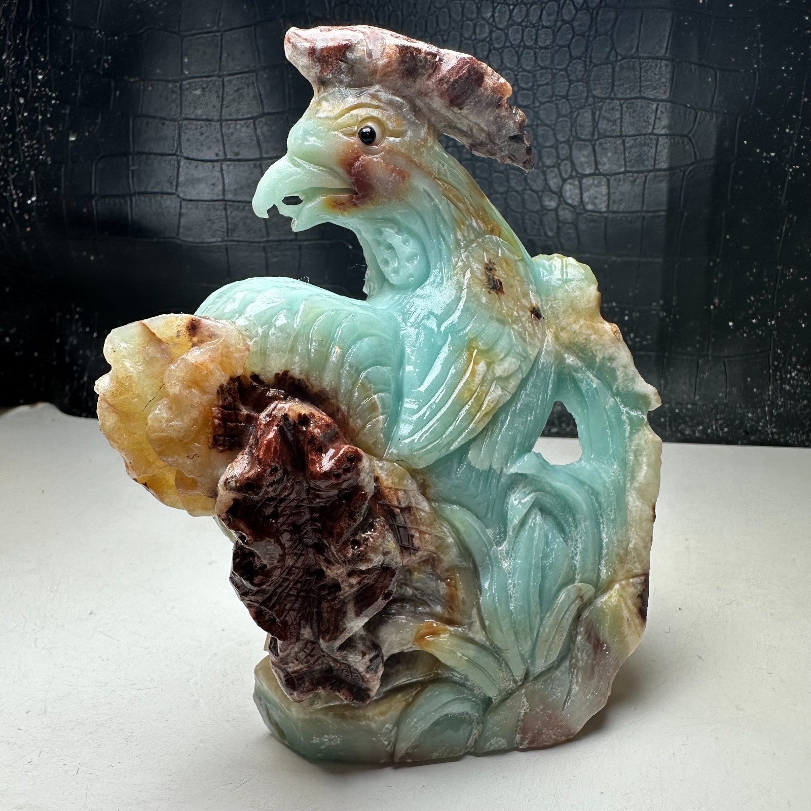 Natural Crystal Mineral Specimen. Amazon Stone. Hand-carved big Cock.CZ