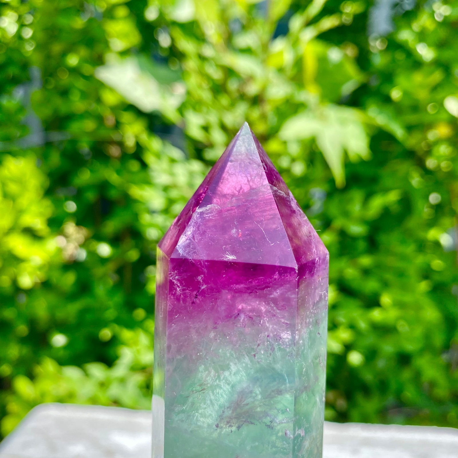 1.38LB Natural Rainbow Fluorite Obelisk Quartz Crystal Wand Tower Point Heal