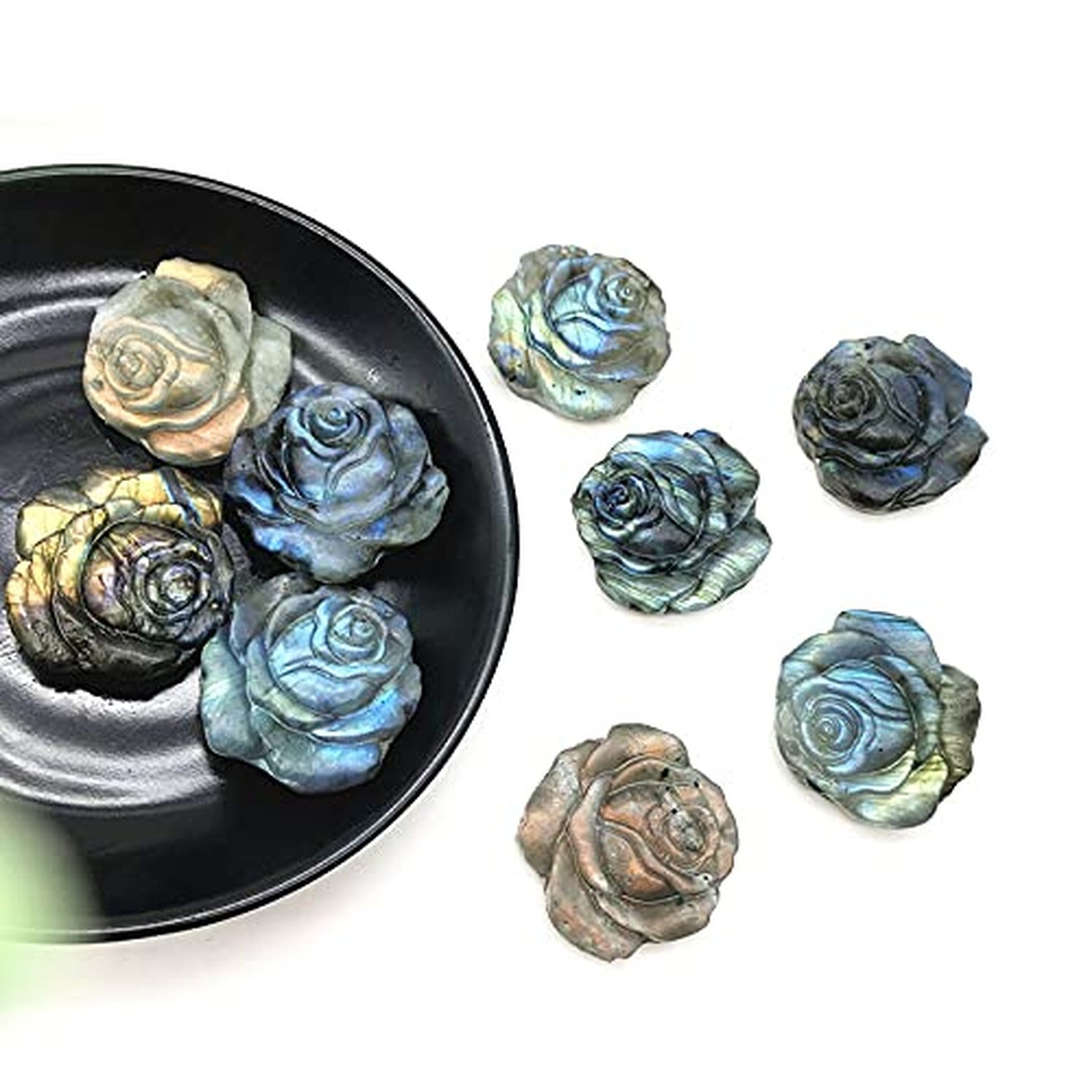Acxico 1 pcs Natural Labradorite Quartz Crystal Flower Skull Carved Skull Rei…