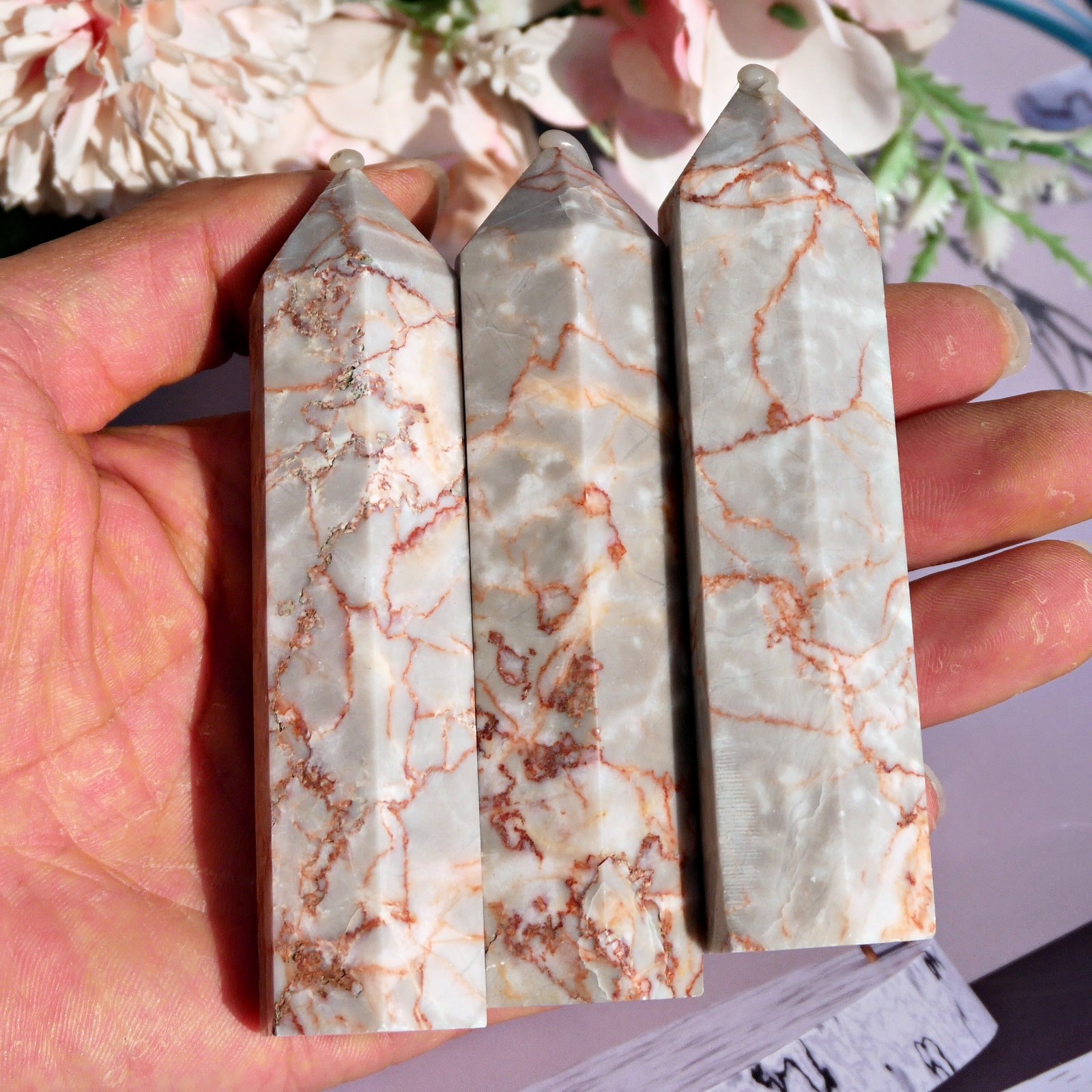 4″Dali Jasper Point Crystal Tower Massage Stick Root Chakra Grounding Healing 1P