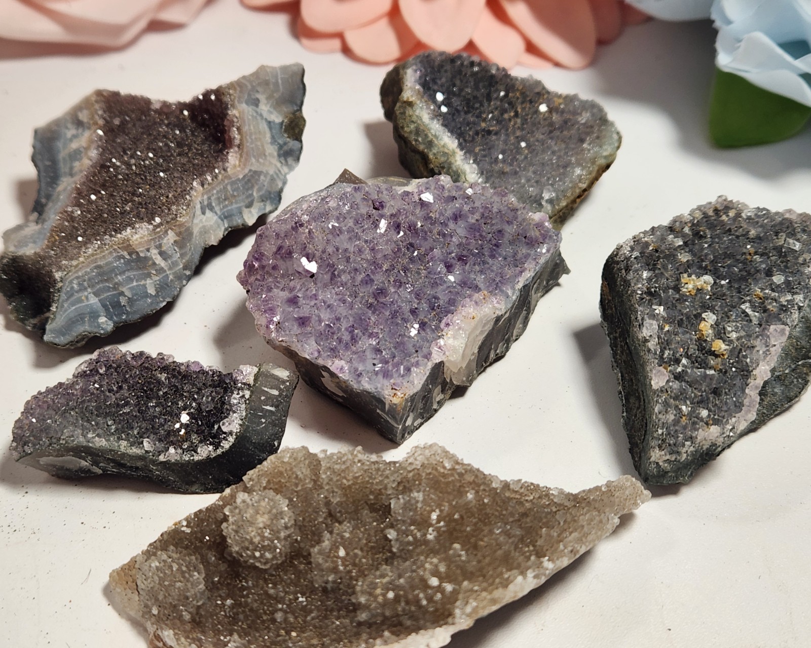 Lot Rainbow Amethyst from Uruguay 6 Crystal Clusters 1/2 Pound Total Weight EN