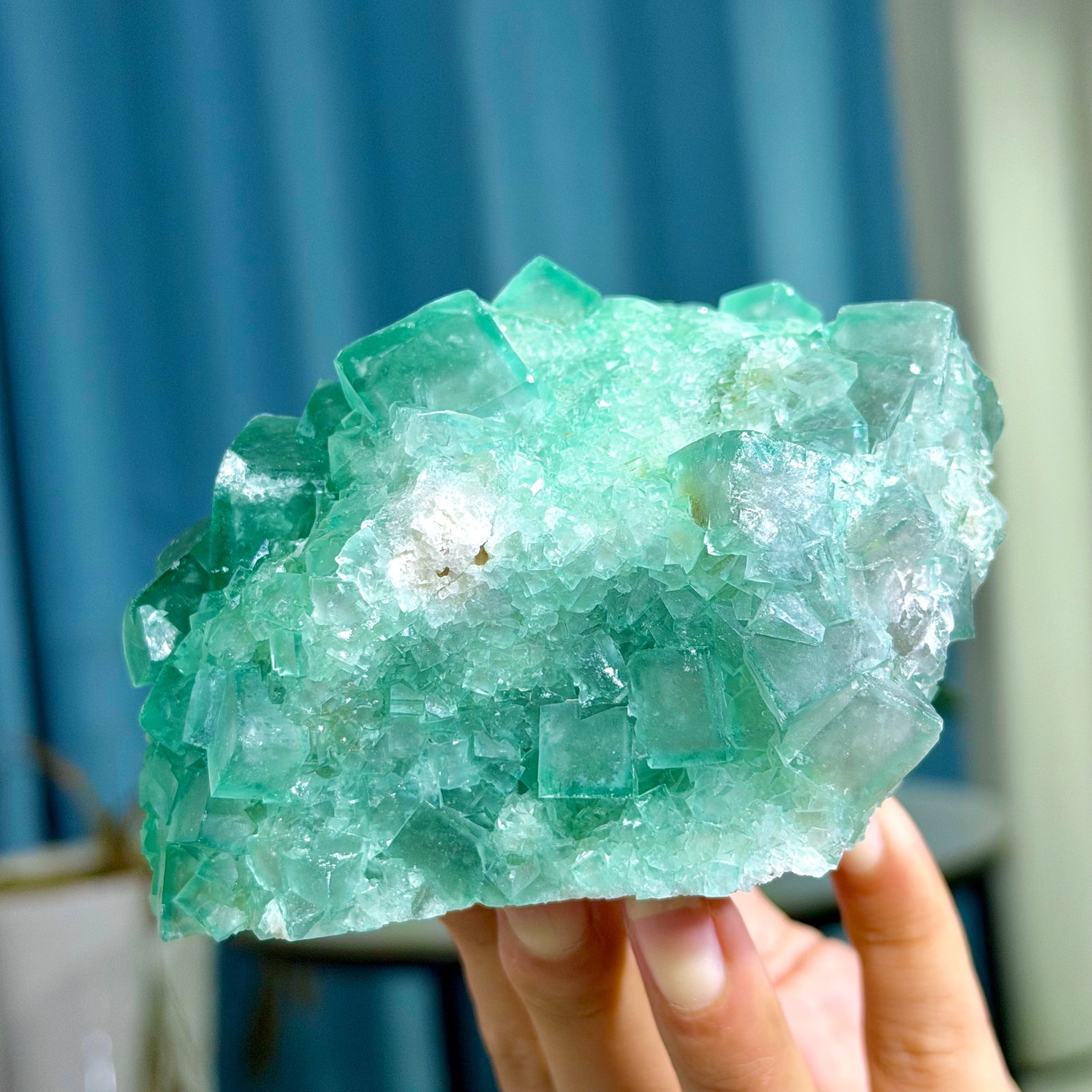 1.95LB Rare transparent green cubic fluorite mineral crystal sample/China