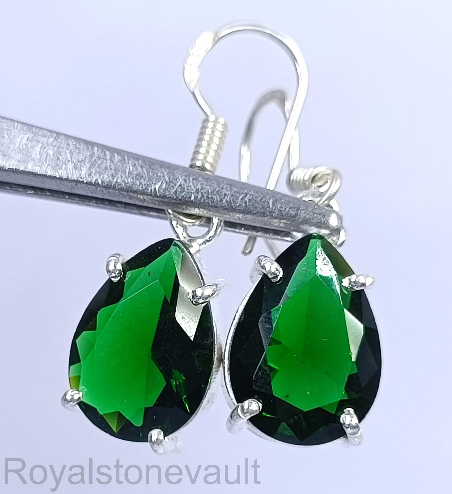 IGL Certified 17.25Ct Green Emerald Pear Shape Earrings 925 Sterling Silver 5DDI