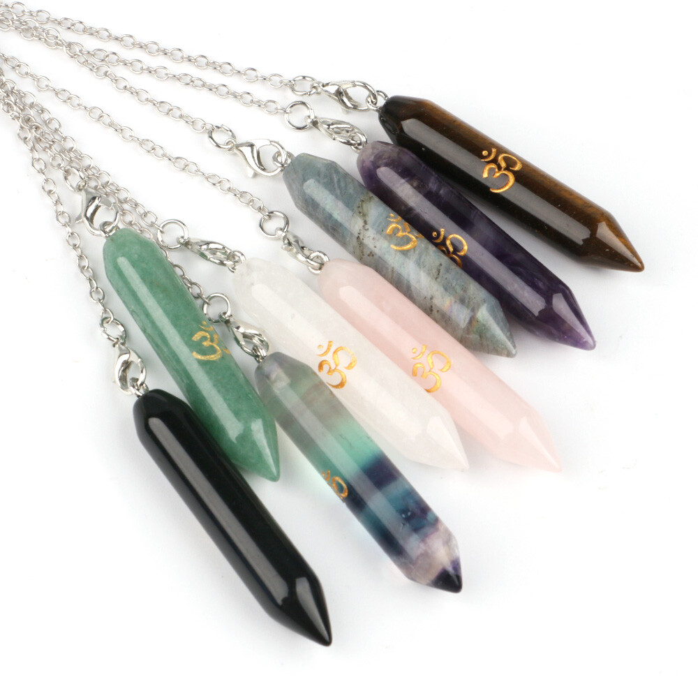 Chakra Crystal Pendulum Pendant Chain Runes Yoga Symbol Hexagonal Column Point
