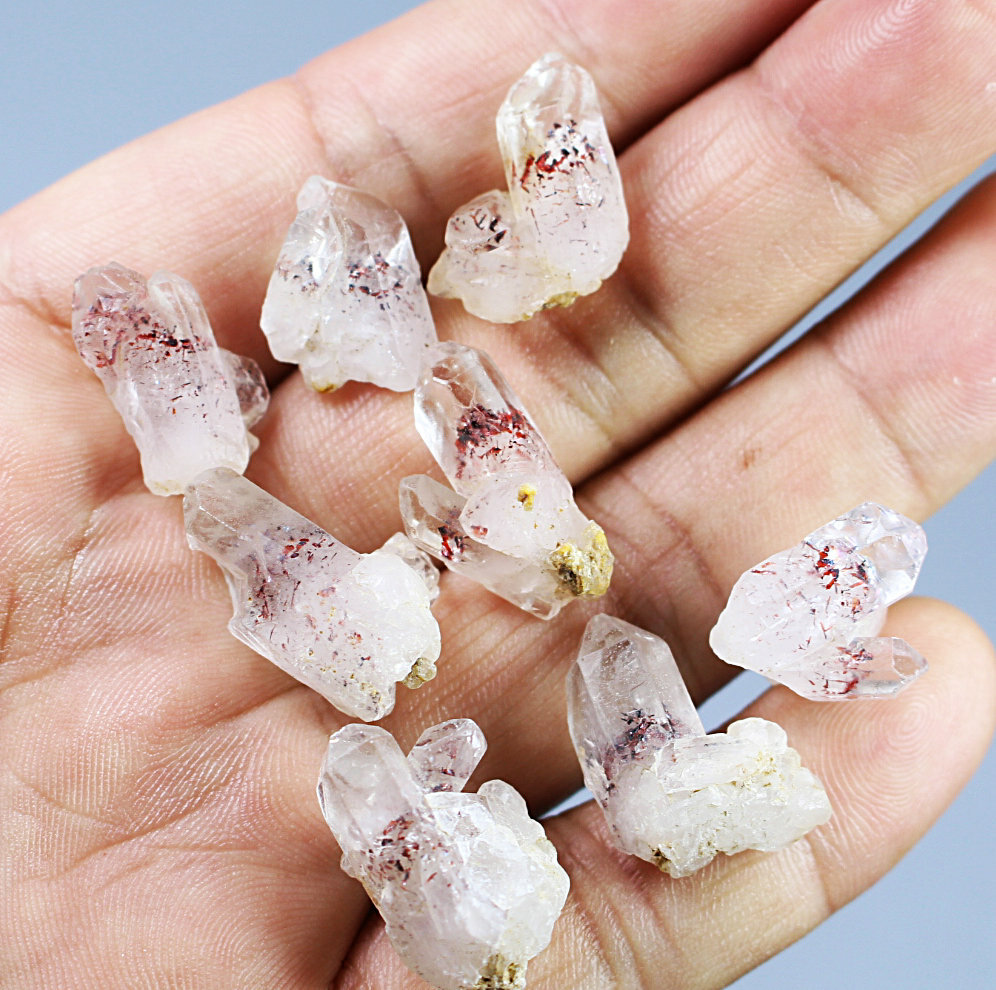 8pcs Natural Red Strawberry Pyramid Quartz Crystal Stone Point Mineral Specimen