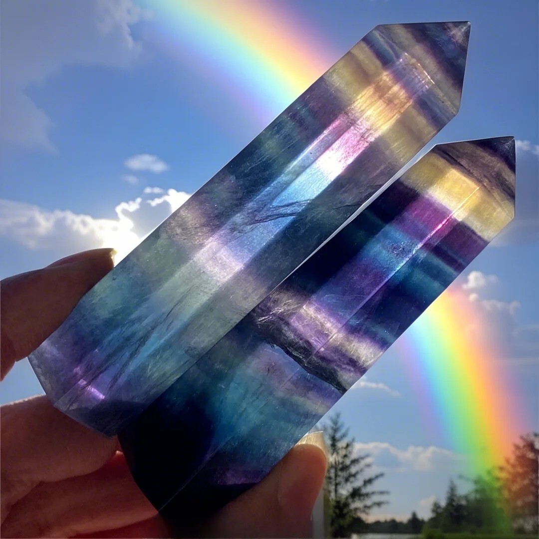 AAA Rainbow Fluorite Point Tower 3” Obelisk Healing Crystal Mineral Specimen