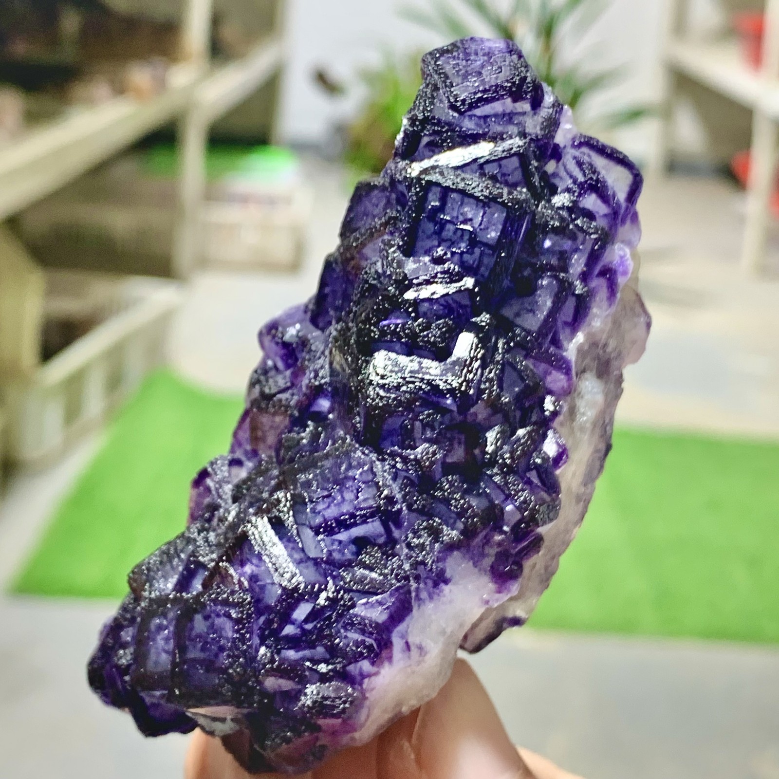211G Inner Mongolia Natural Fluorite Purple Edged Cube Crystal Mineral Specimen