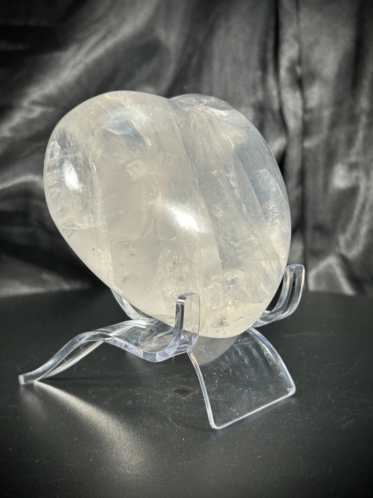 3.64” STUNNING Clear Quartz Heart With Acrylic Stand – 1 pound (456 grams)