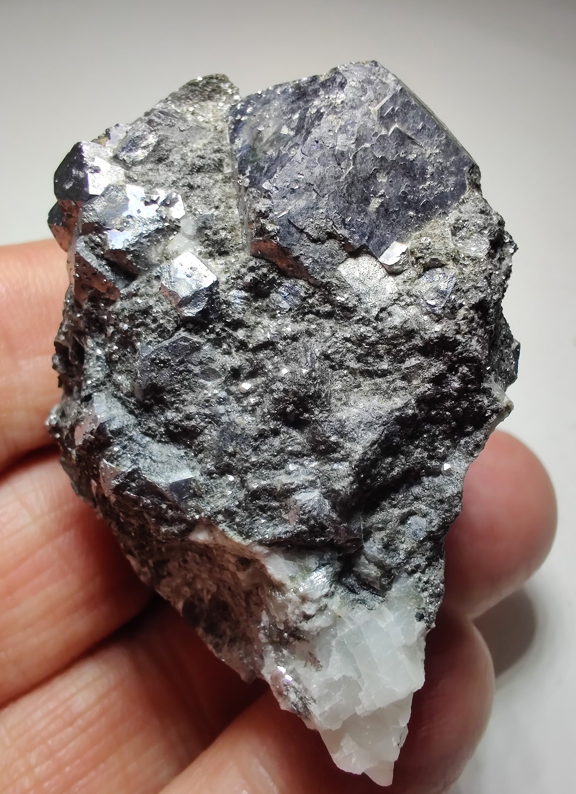 Skutterudite crystals with Calcite, etc. Bou Azzer Mine, Morocco. 179 grams.