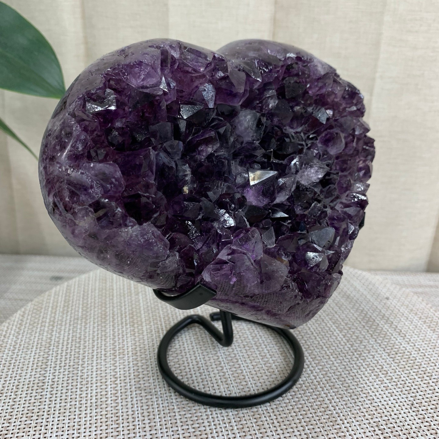 2.9LB Purple Amethyst Agate Heart Carving Natural Crystal Ornament Home Gif+base