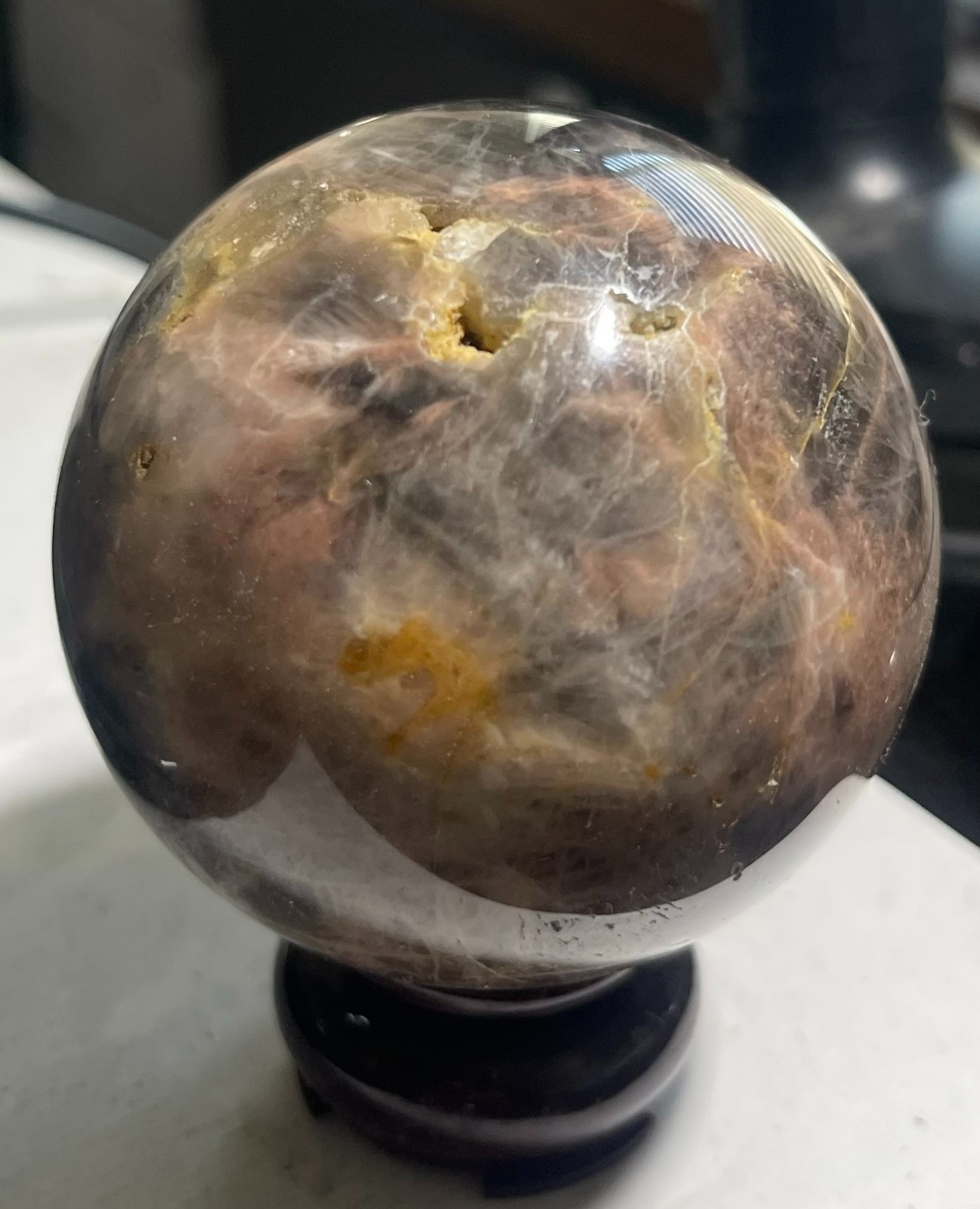 2.4″ Black Moonstone Silver Flash Crystal Sphere with Druzy pockets FREE SHIP!