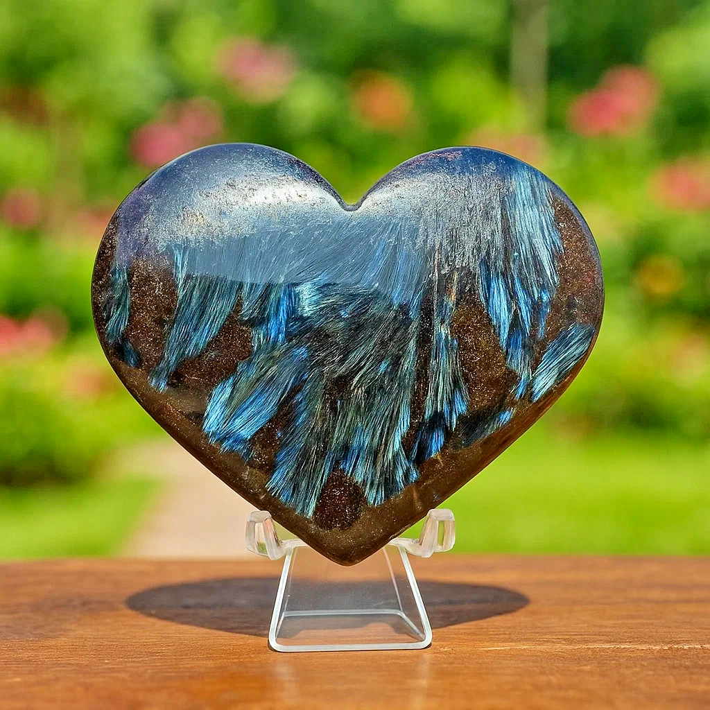 High Flash Arfvedsonite Heart Large Crystal Heart Flashy Worry Stone Energy 1Pcs