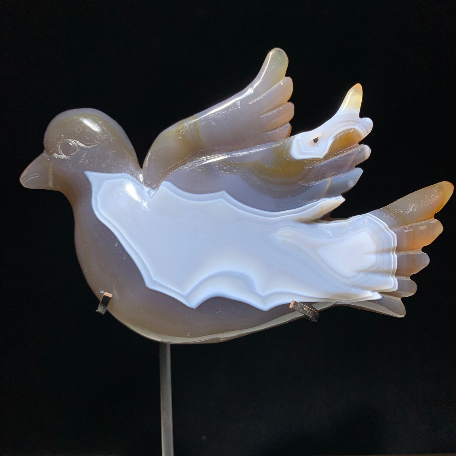 660g Natural geode agate specimen Hand carved crystal pigeon + support