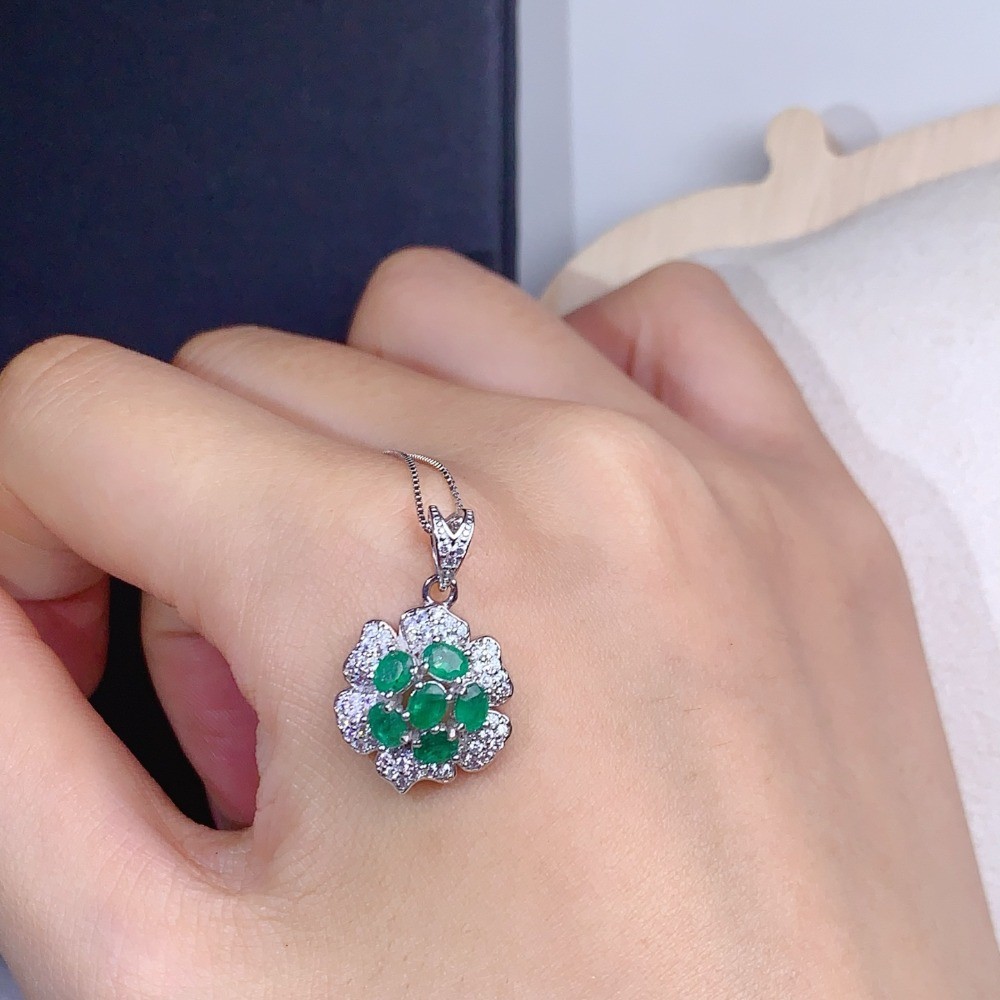 Natural vintage emerald Pendant Necklace Gemstone S925 Silver Plated 18K Gold
