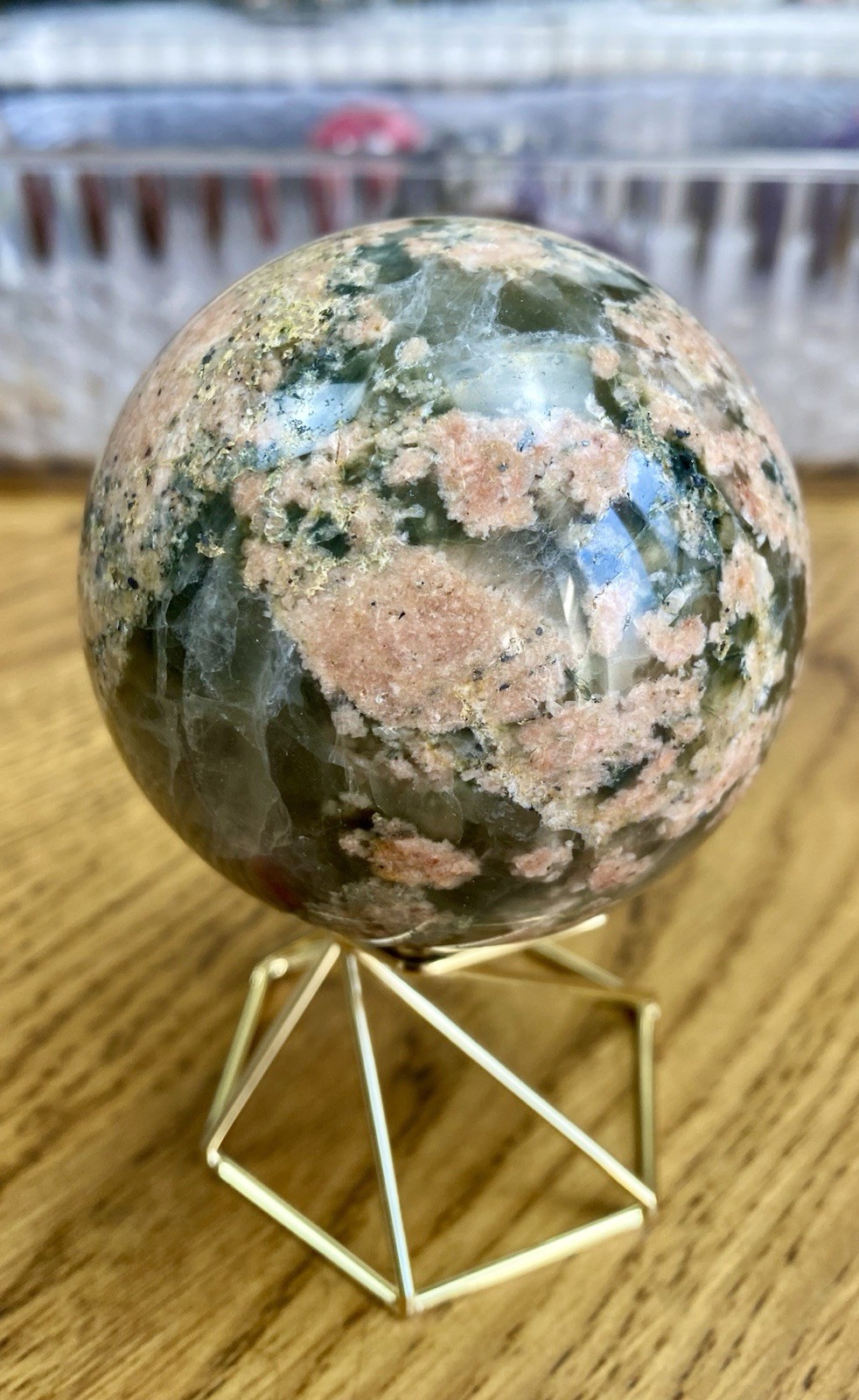 Crystal Garden Agate Green Quartz Sphere With Stand Meditate Heal 6.7cm 423g