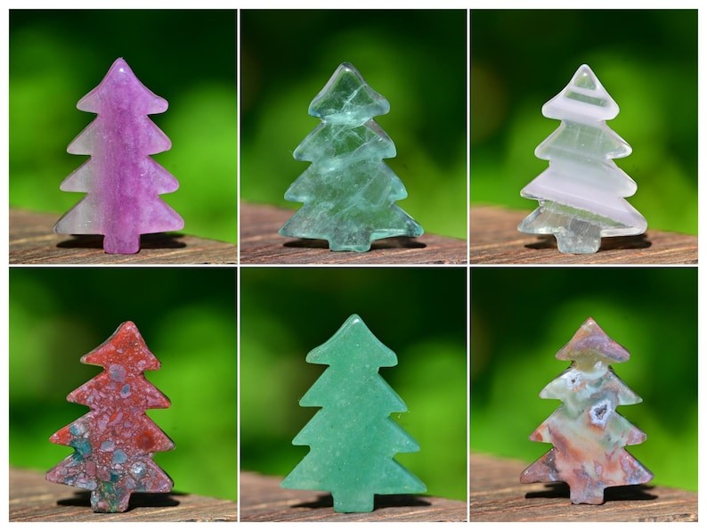 2” Natural carved mixed material Christmas Tree Reiki decor healing gift 1pc