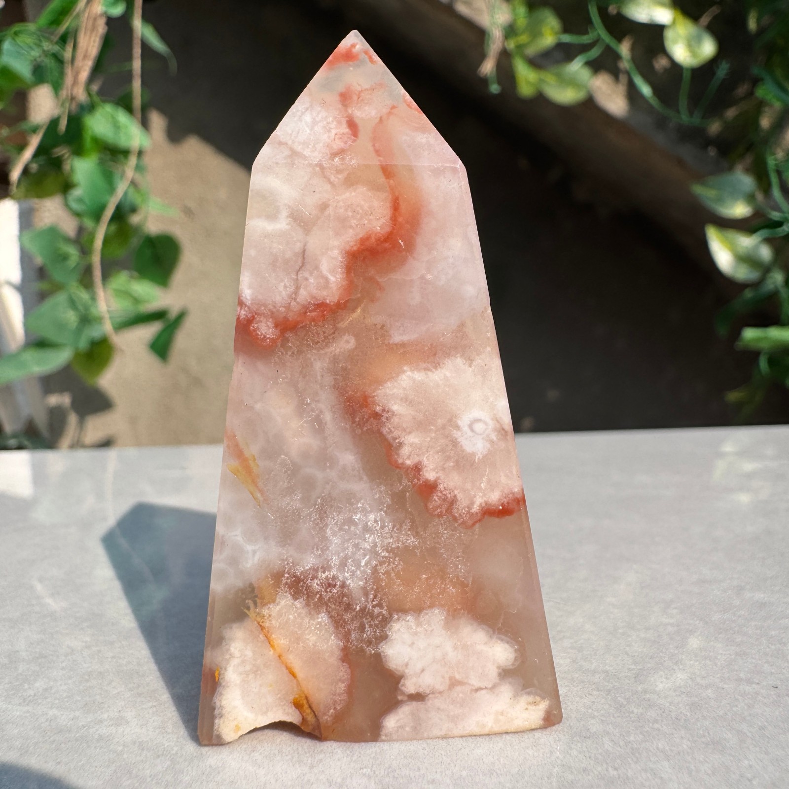48G Natural Sakura Agate Cherry Blossom Obelisk Quartz Tower Healing