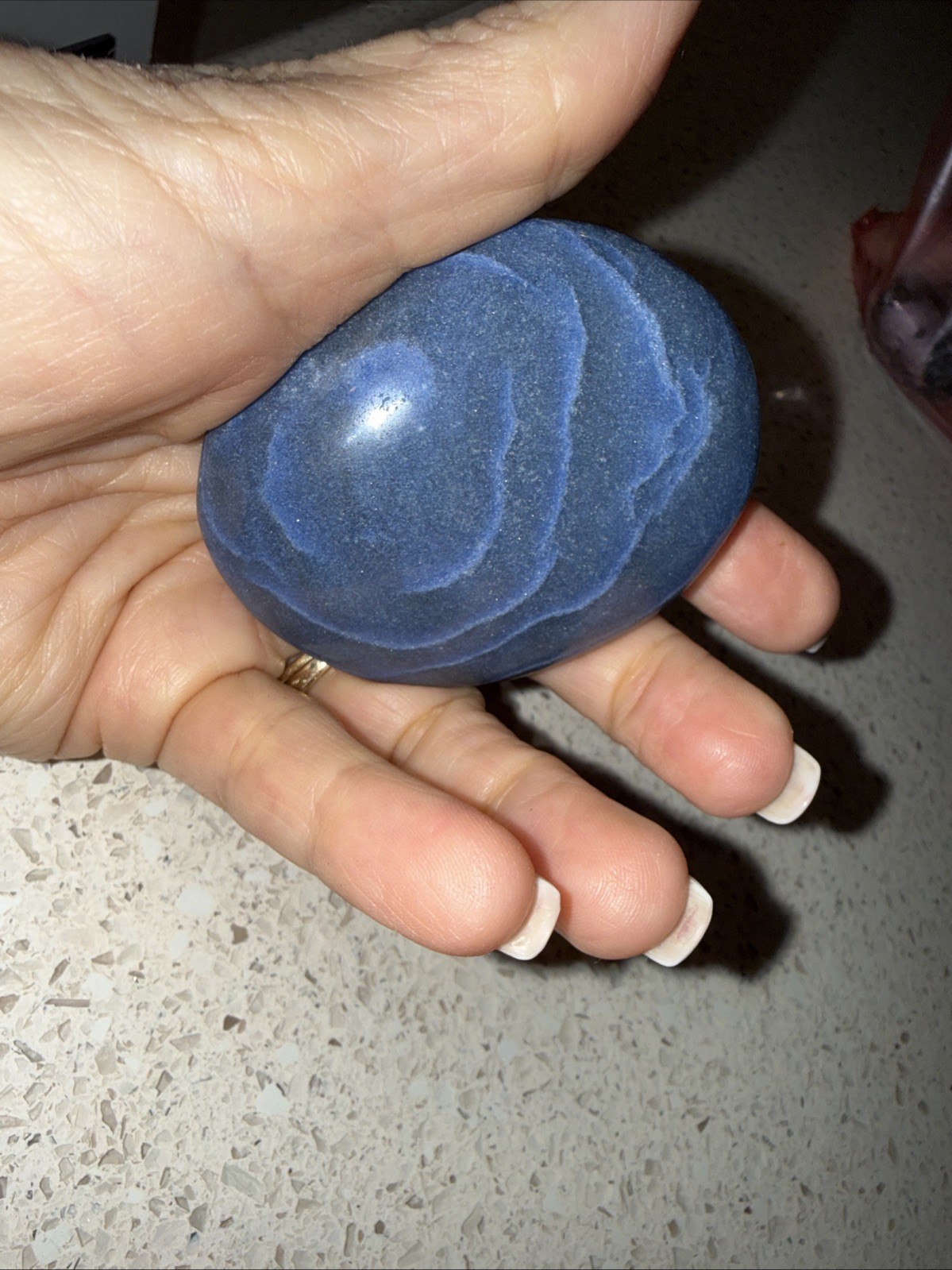 Lot Of 3 Oval Round Shaped Marble Type Stones Gray Blue Tan Orange-