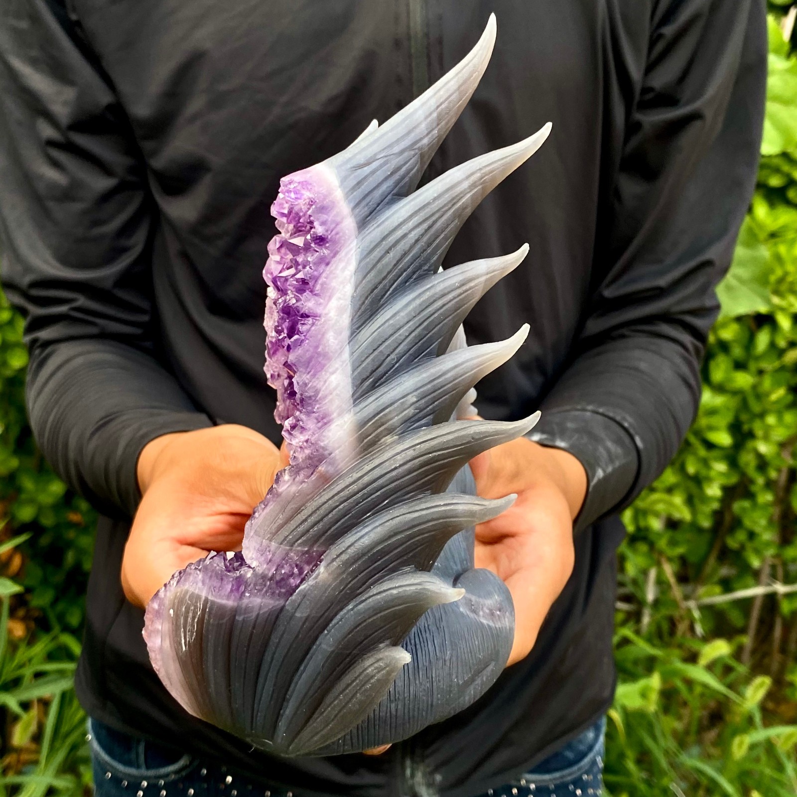 2.62LB Natural Agate Geode Hand Carved Nine-tailed Fox Quartz Crystal Decor