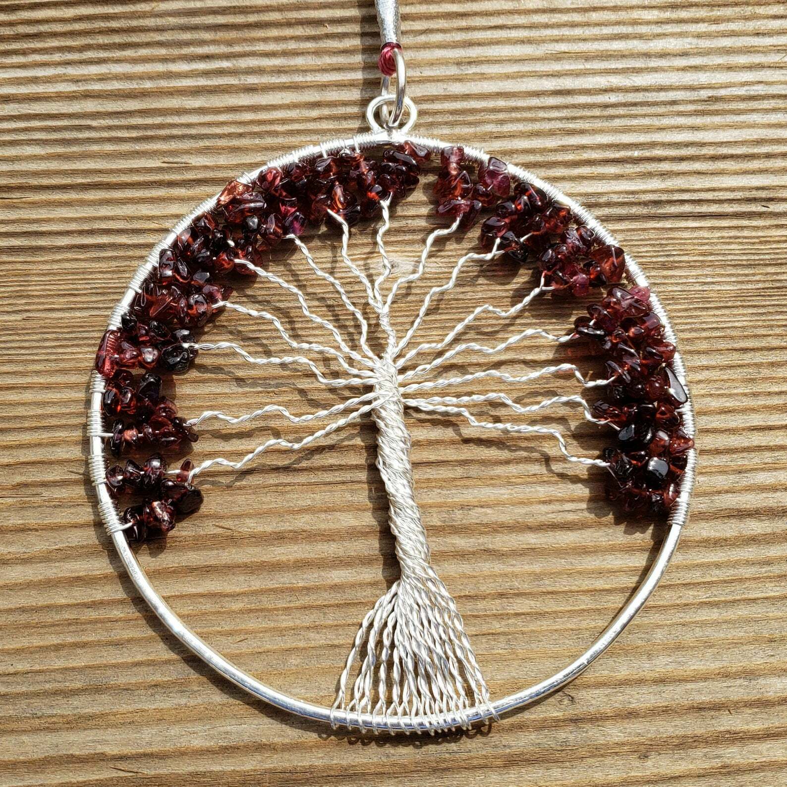 NATURAL GARNET TREE OF LIFE LARGE SUNCATCHER DECORATION GEMSTONE