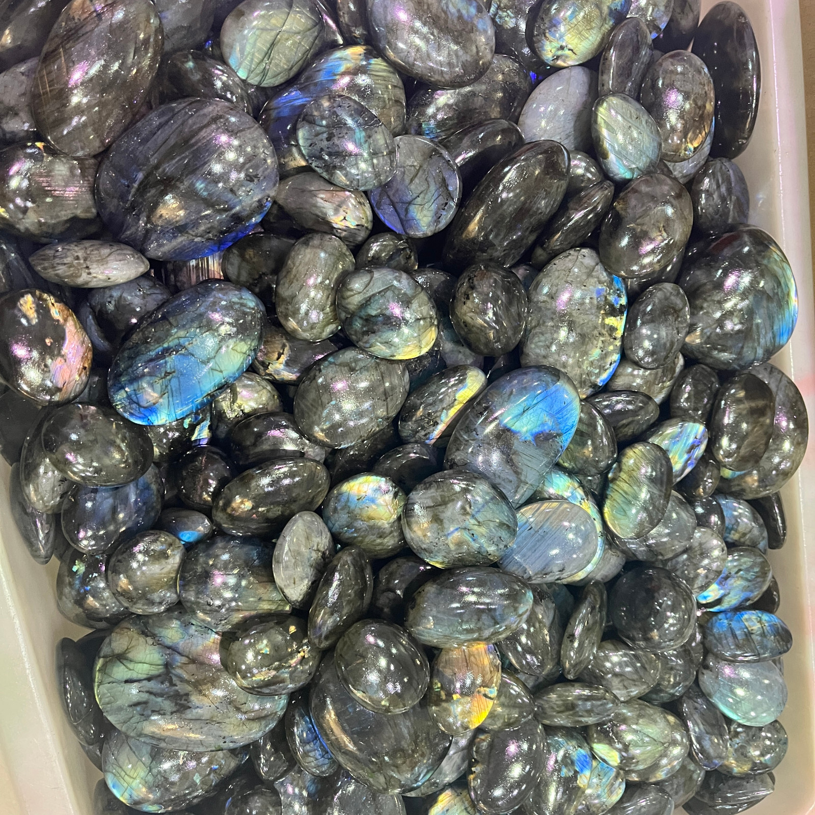 1PC Natural Colorful Labradorite Polished Crystal Quartz Palm Stone Rock Ore