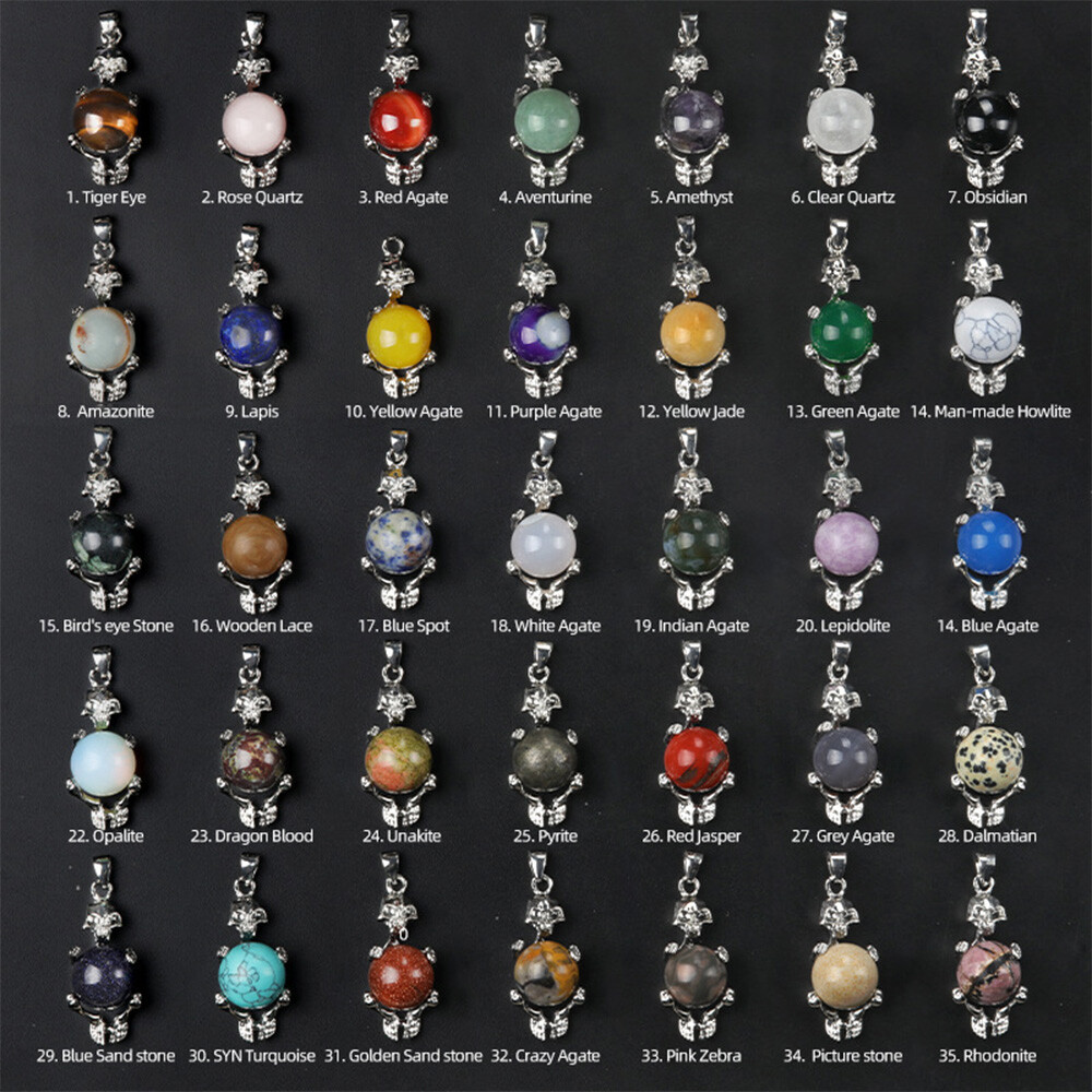 1x Crystal Bead Skeleton Pendant Ball Unisex Alloy Skull Necklace Gothic Healing