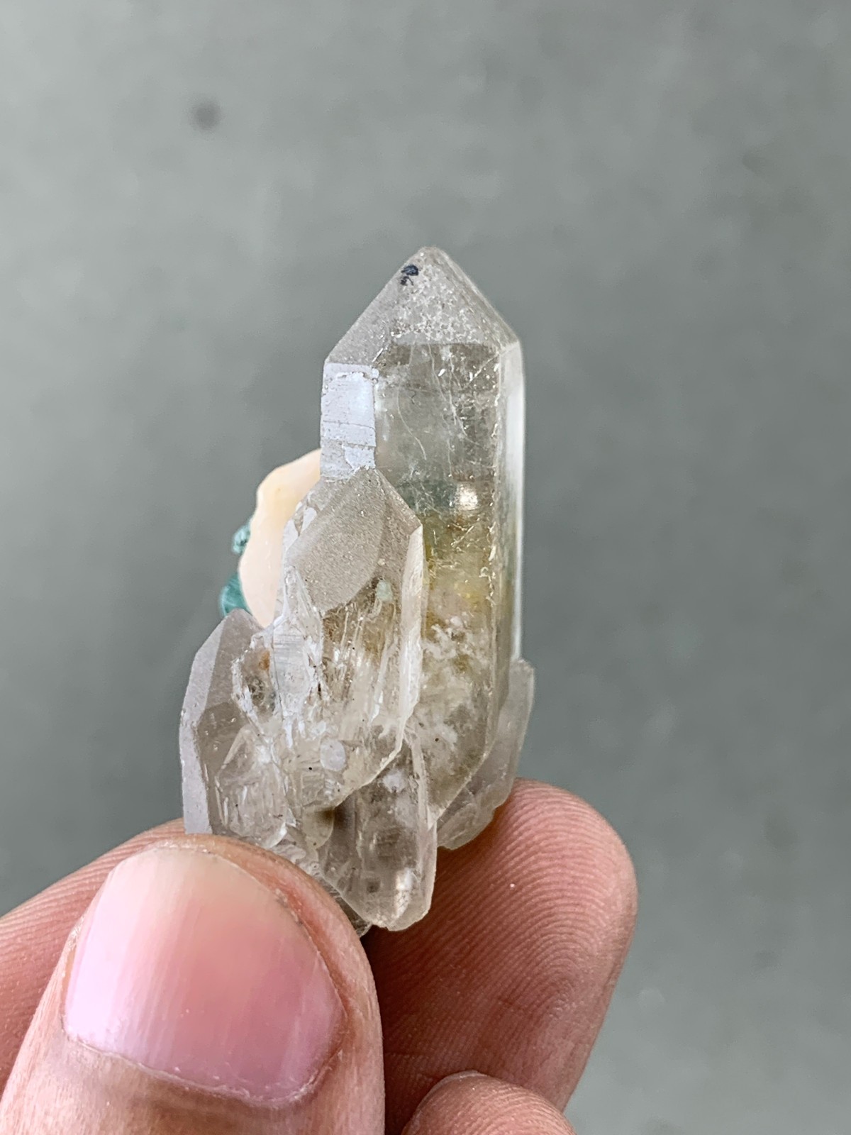 16 grams Aesthetic Green Tourmaline Crystals on DT Smoky Quartz mineral Specimen