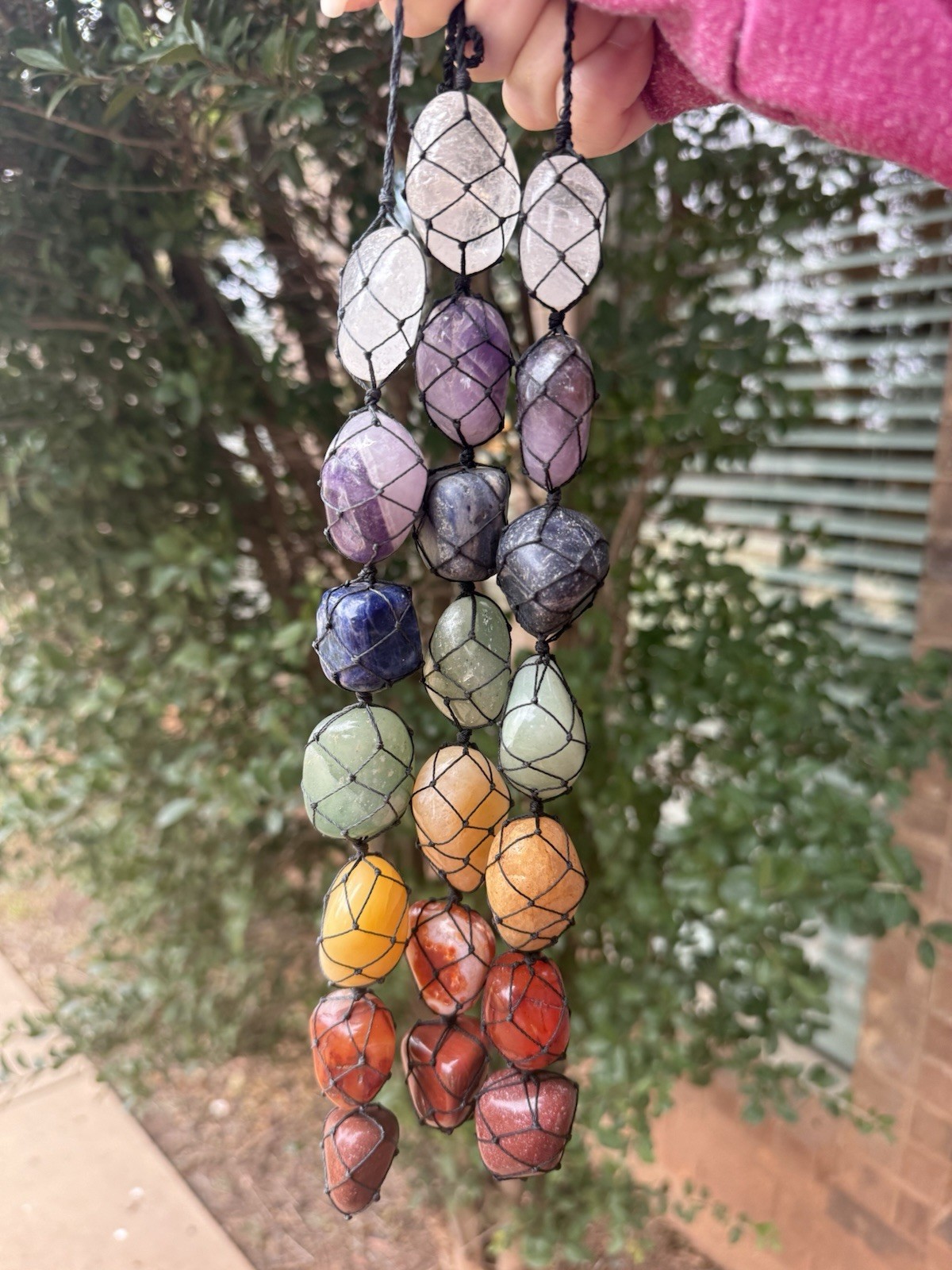 Set Of THREE 7-stone Crystal Chakra Hanging Ornament Amethyst, Calcite Quality