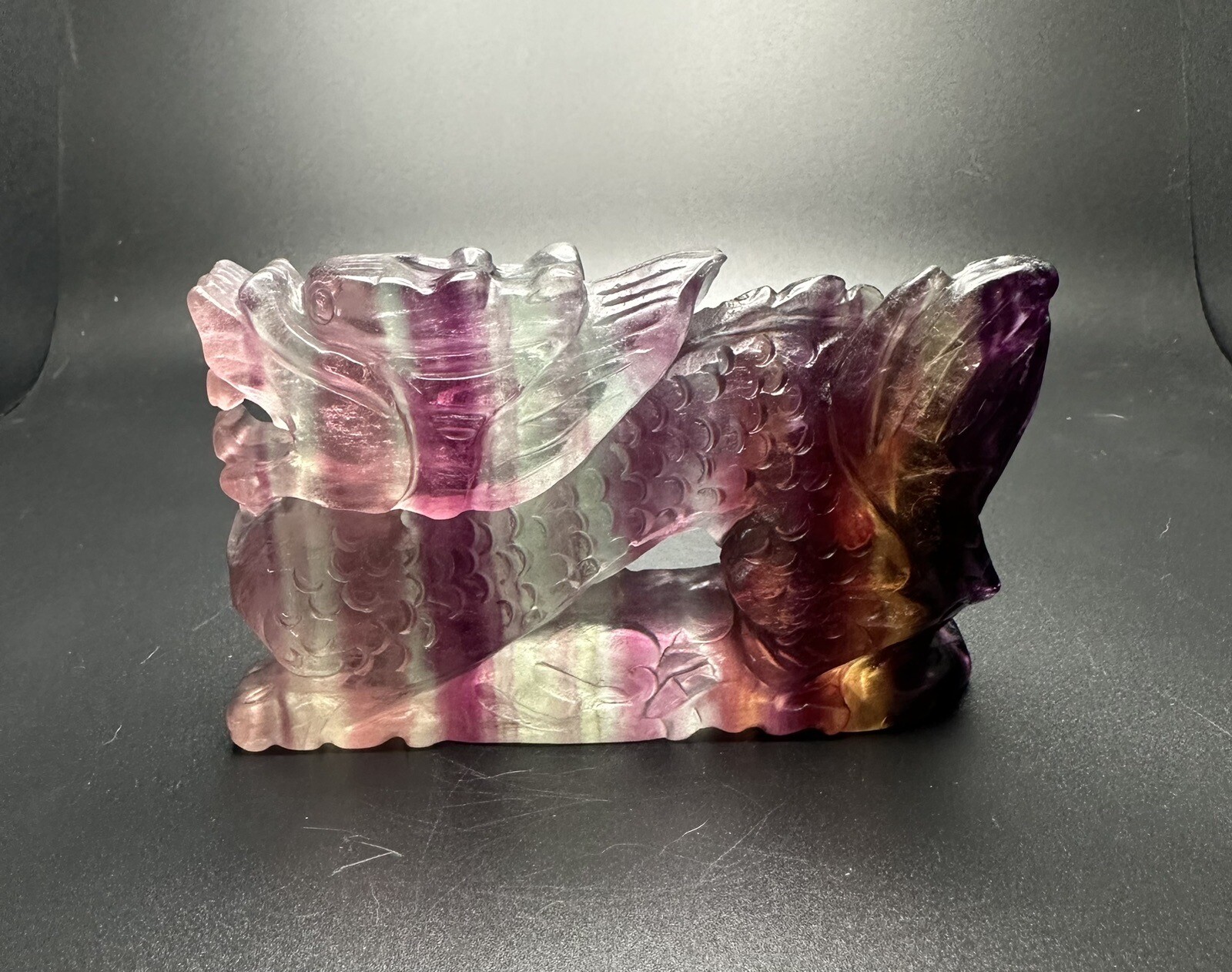 Rainbow Fluorite Crystal Dragon Carving Free Shipping