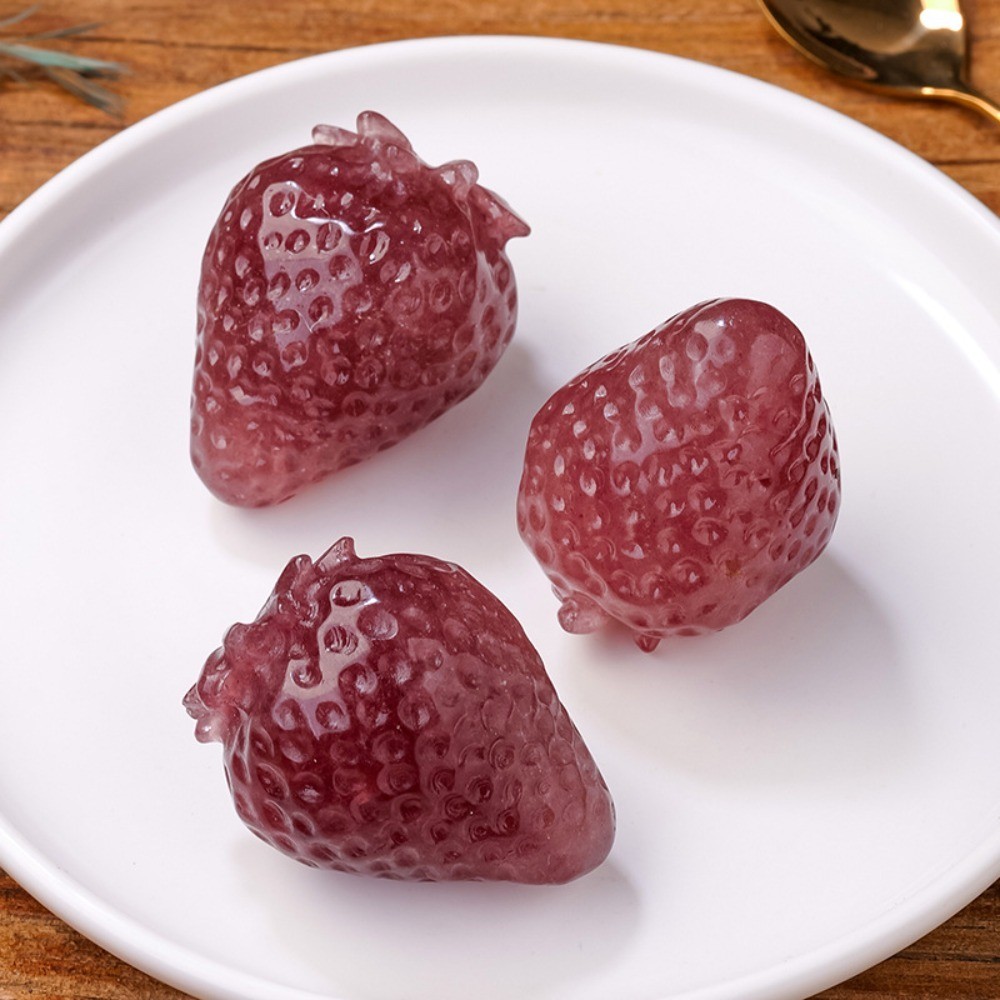 Natural Crystal Strawberry Quartz Hand Carved Figurine Reiki Healing stone 2pcs
