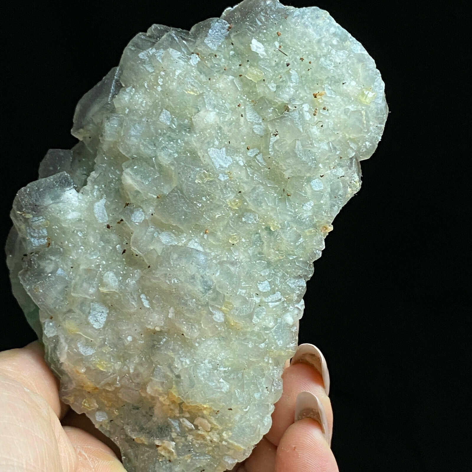 414g Natural Purple/Green Cube Fluorite & White Quartz Crystal Mineral Specimen
