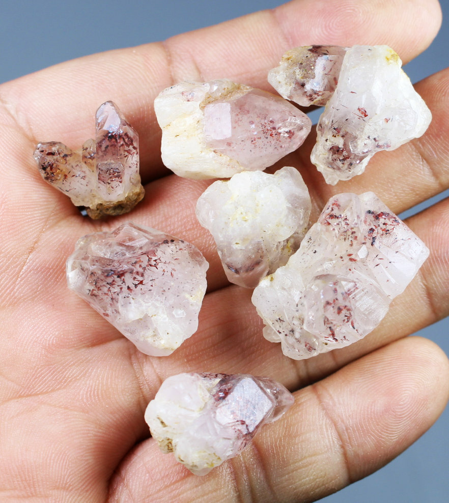 7pcs Natural Red Strawberry Pyramid Quartz Crystal Stone Point Mineral Specimen
